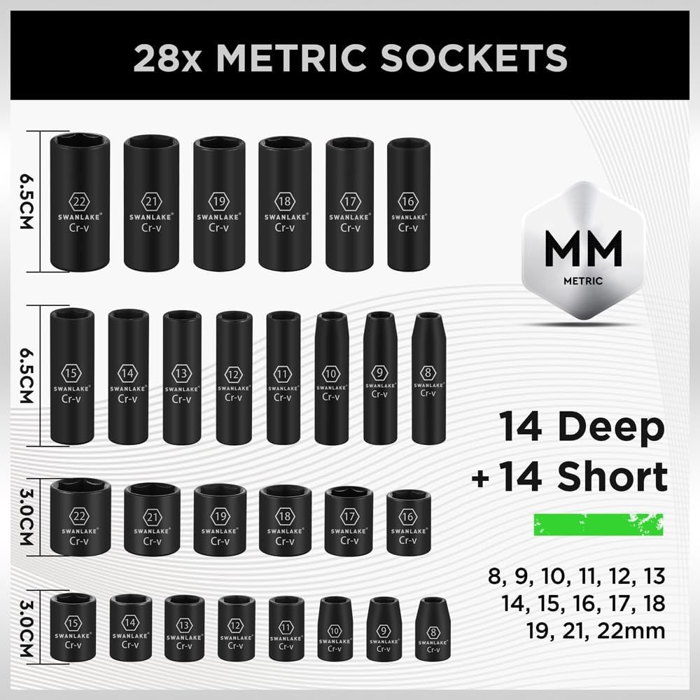 Drive Impact Socket Set, 50-Piece Standard SAE (5/16 to 3/4 inch) and Metric