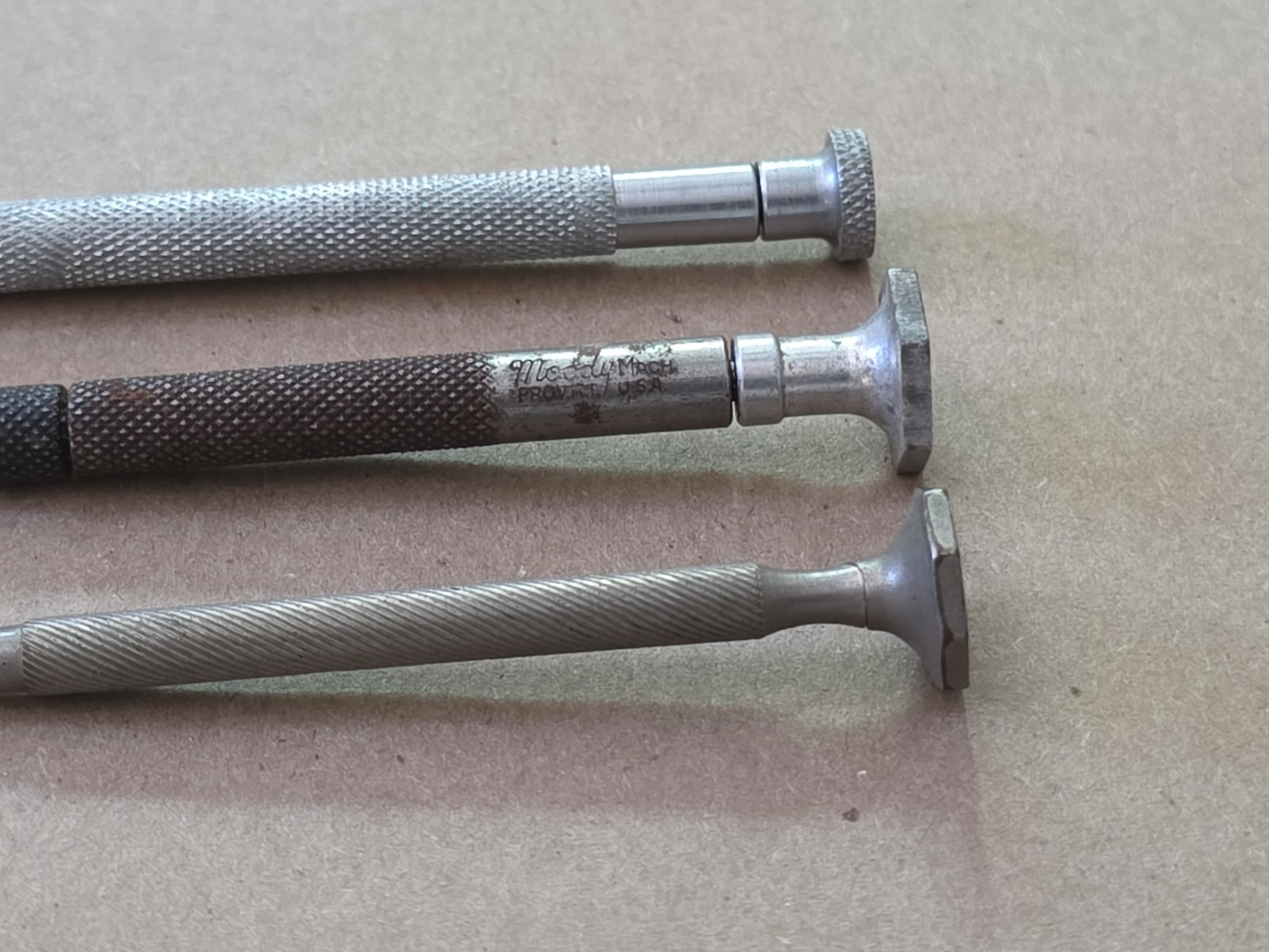 3 Vintage Moody Mach. Jewelers Slotted Screwdrivers. One grabber style