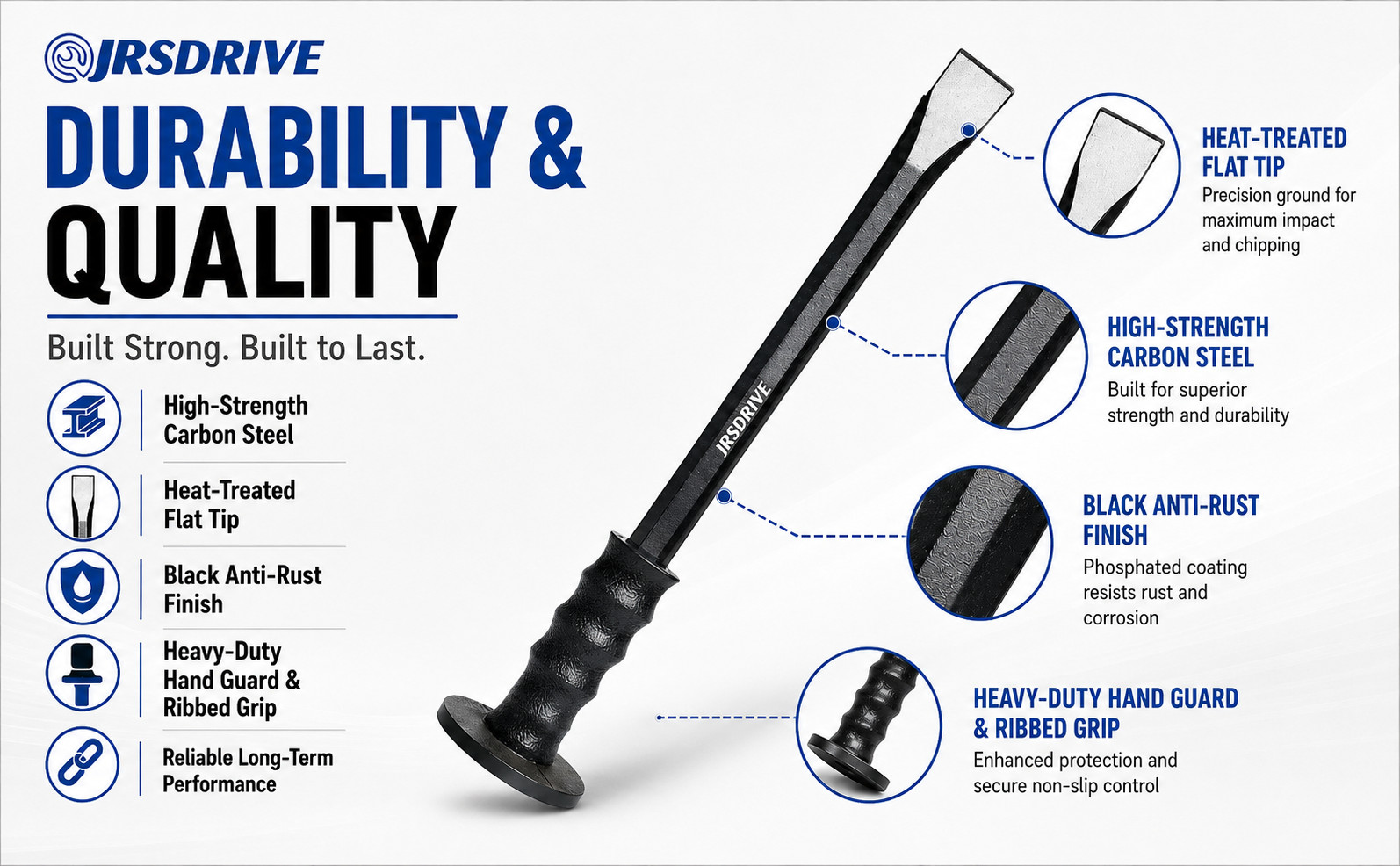Jrsdrive Chisel 12 Inch x 18mm- Flat , Carbon Steel, E-2065