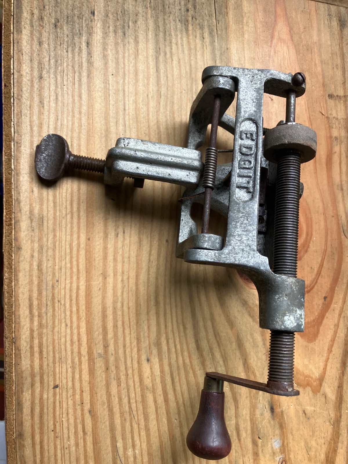 Vintage EDGIT BENCH MOUNT Grinder HAND CRANK PRESS DRILL