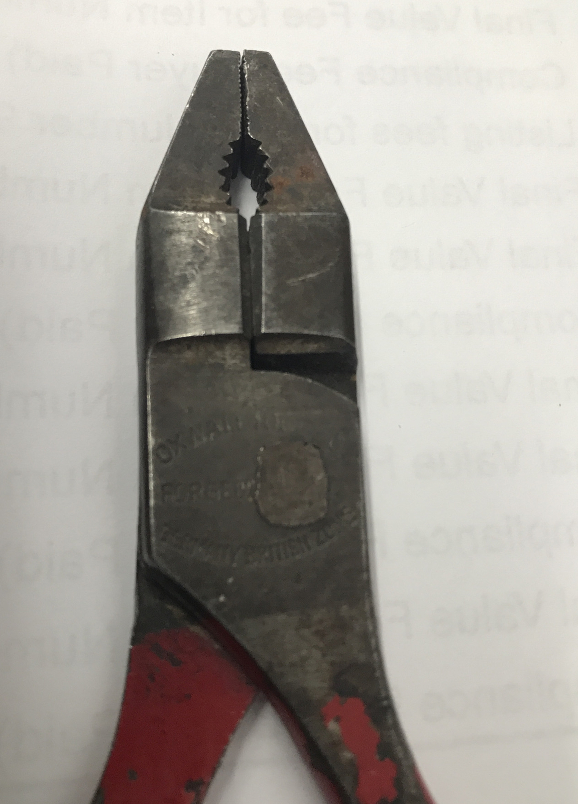 OXWALL TOOL CO. FORGED LINEMAN PLIERS WWII GERMAN BRITISH ZONE GOOD