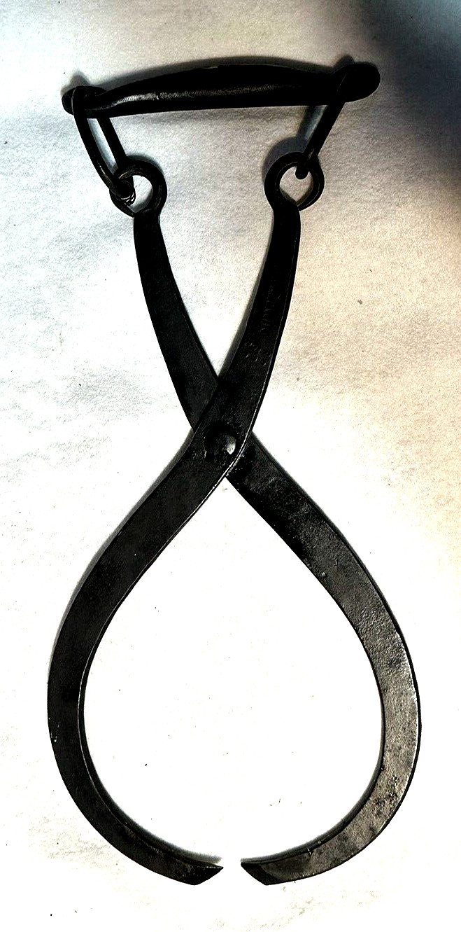 Antique Blacksmith Hand Forged Ice Tongs H.T. Baldwin Primitive Iron Farm Tool