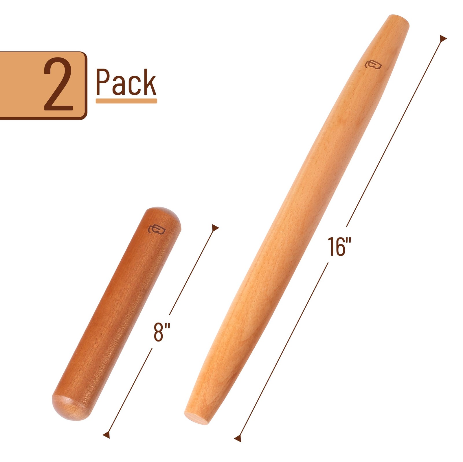 BAMBOO LAND- French Rolling Pin Set, 2 pcs, 16″ & 8inch & 16 inch, Multicolor