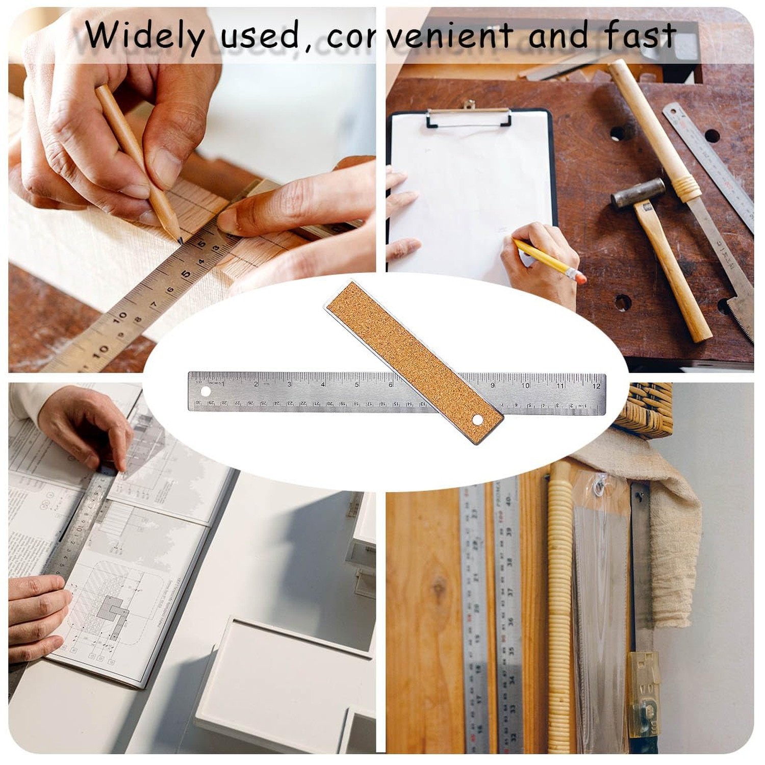 Metal Ruler 6 Inch 12 Inch Stainless Steel Metal Ruler with Cork Backing, Non…