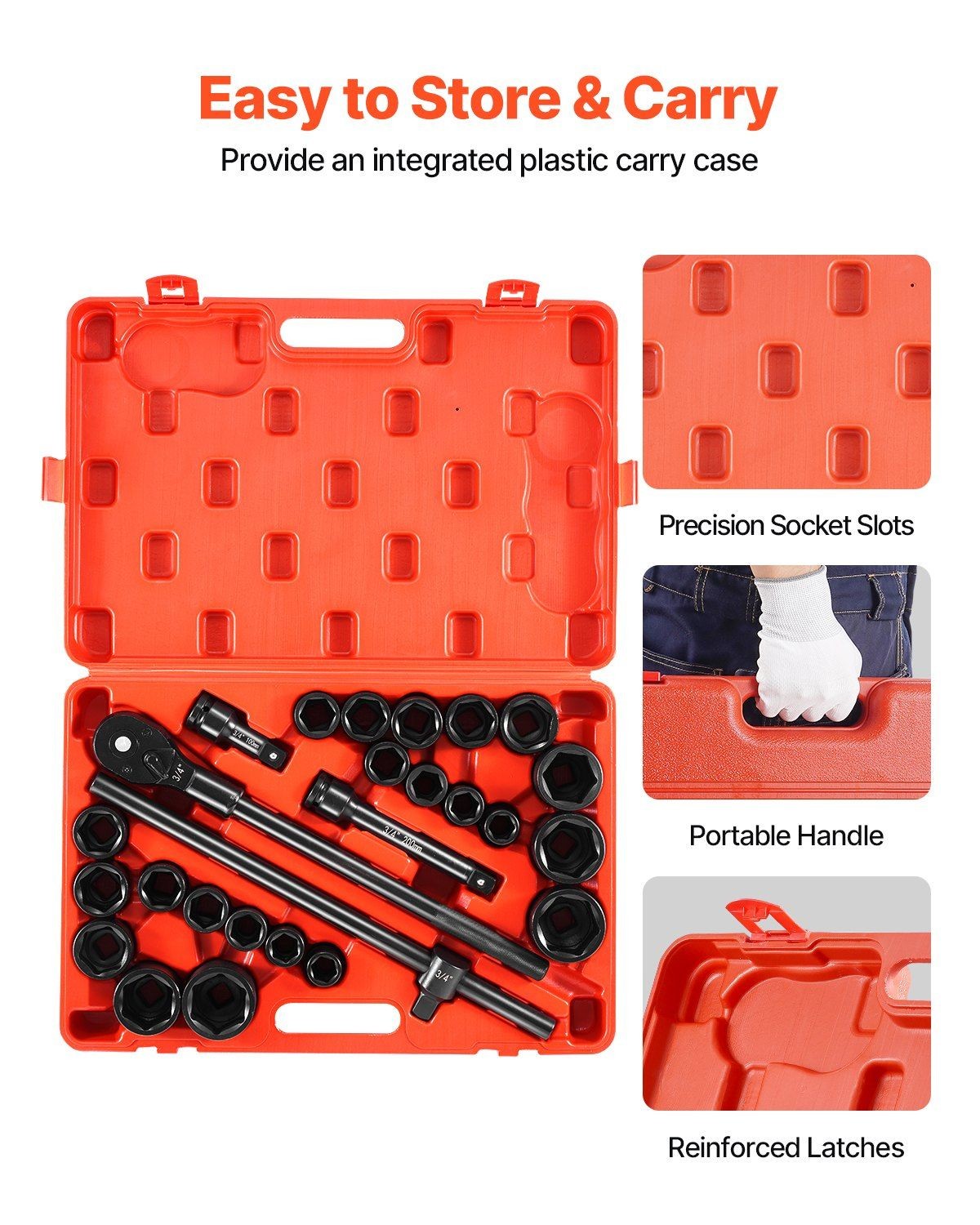 3/4in Drive 22-Pc Impact Socket Kit SAE/Metric 7/8″–2″ & 22mm–50mm 6-Point