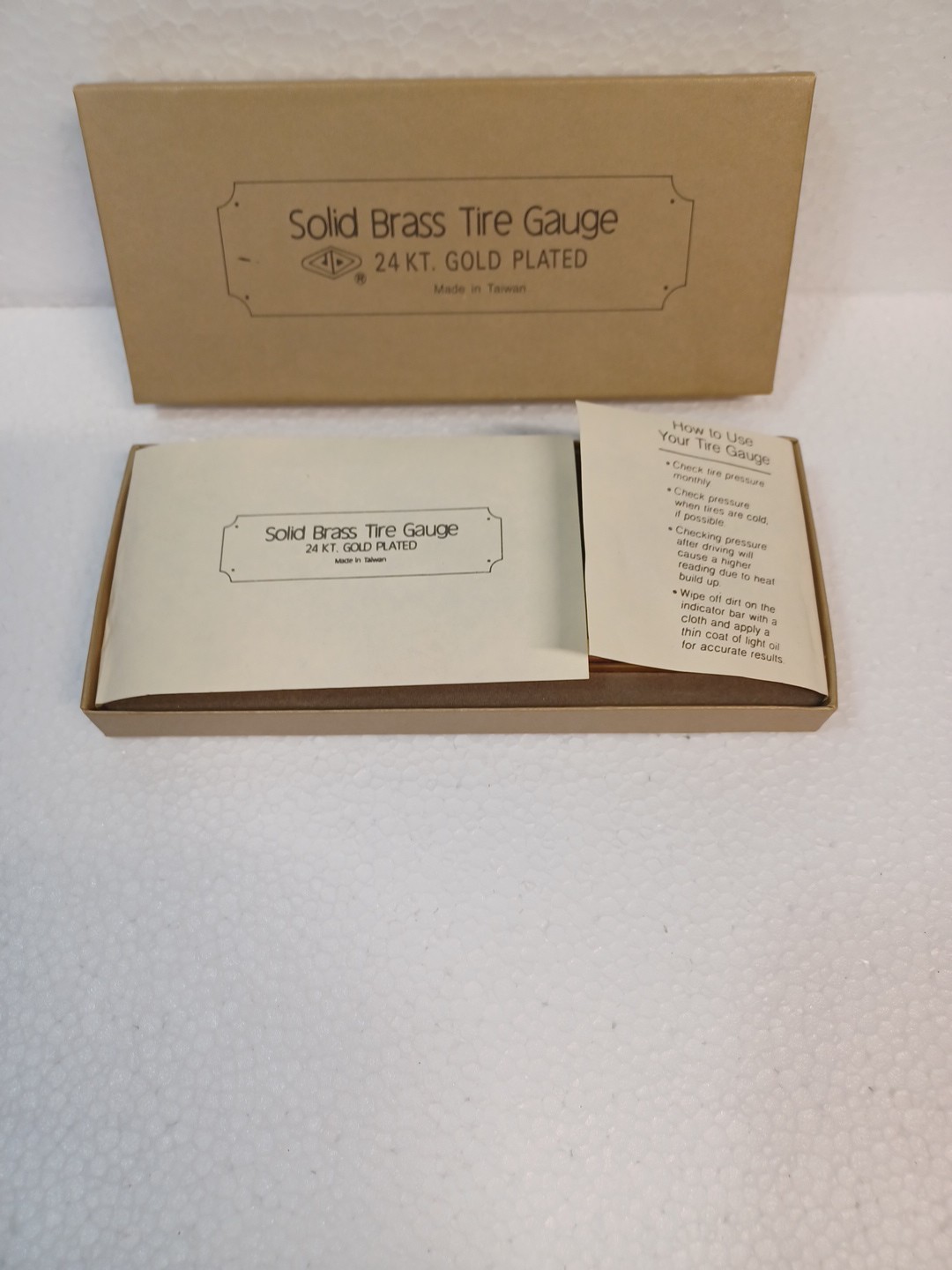 Vintage Late 70s Brass 24 KT. GOLD PLATED Tire Gage New Old Stock