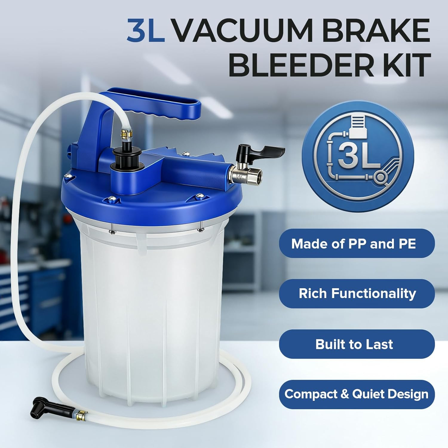 3L Vacuum Brake Bleeder Kit, Vacuum Pump Kit, ABS Brake Bleeding Tool with Large