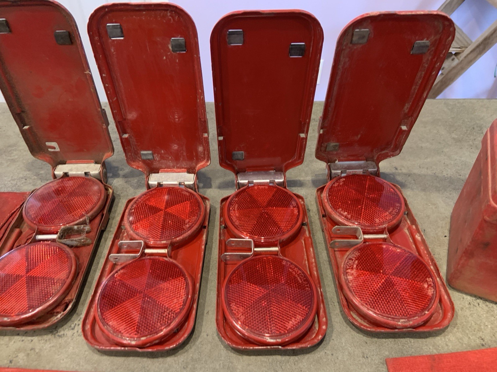VINTAGE MIRO-FLARE Roadside Reflectors One Set Of 3 Plus One Additional