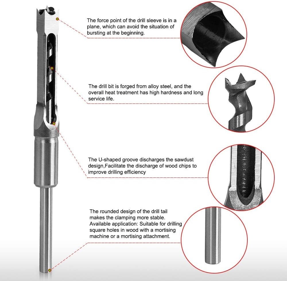 Professional 6-Piece Drill Bit Set for Creating Perfect Square Holes in Wood