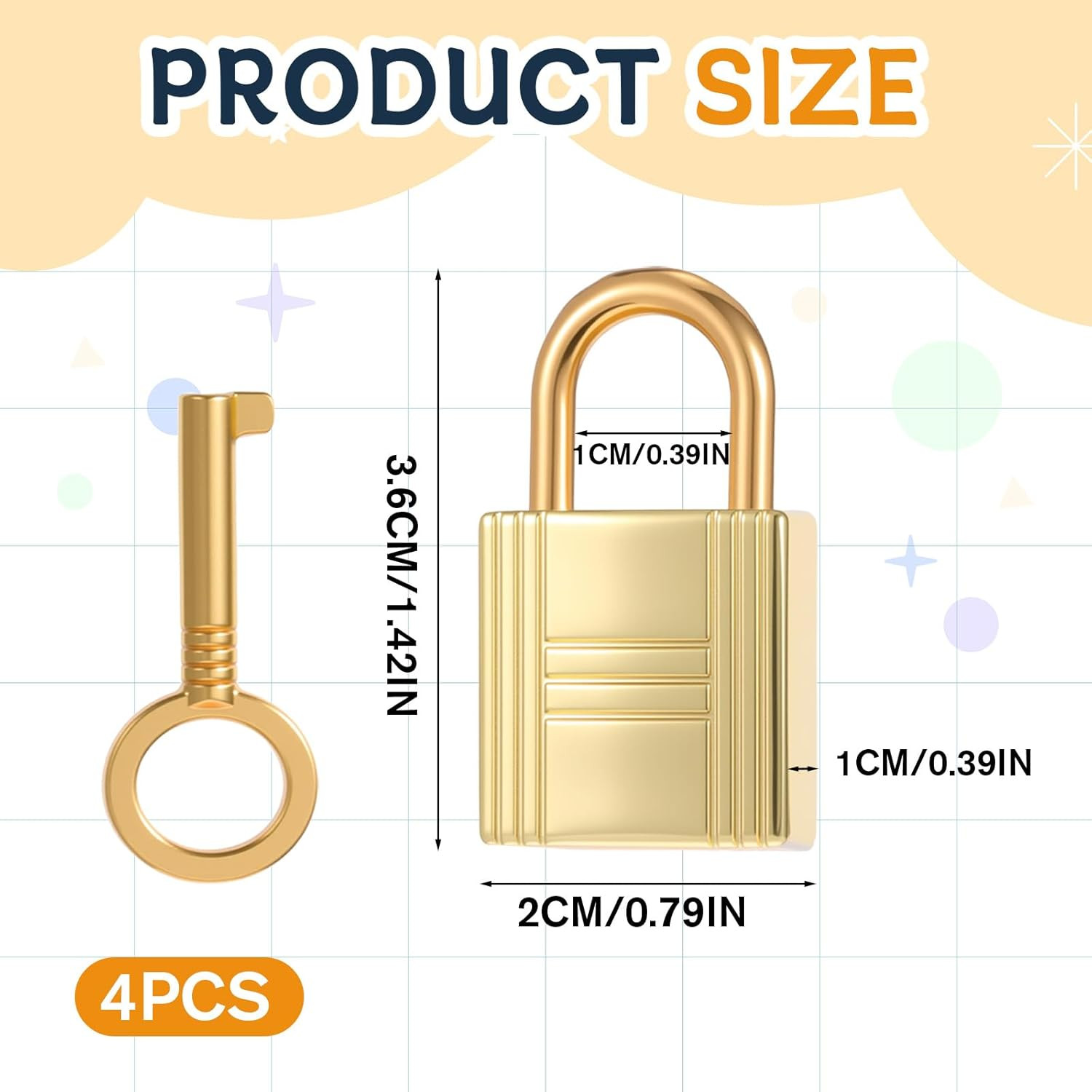 4 Pcs Zinc Alloy Archaize Padlocks Key Lock with Key, Mini Gold Purse Padlocks f