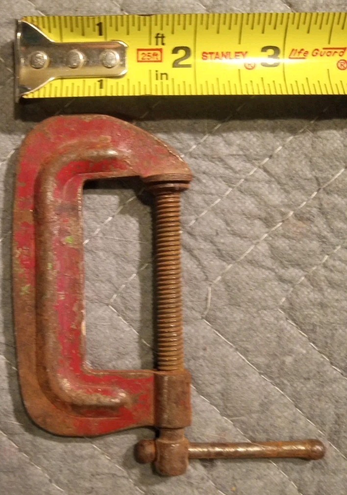 Lot of Two C-Clamps Stanley H155 2 1/2 x 2 1/2 and Unbranded 2″ x 1″ Clamp Nice