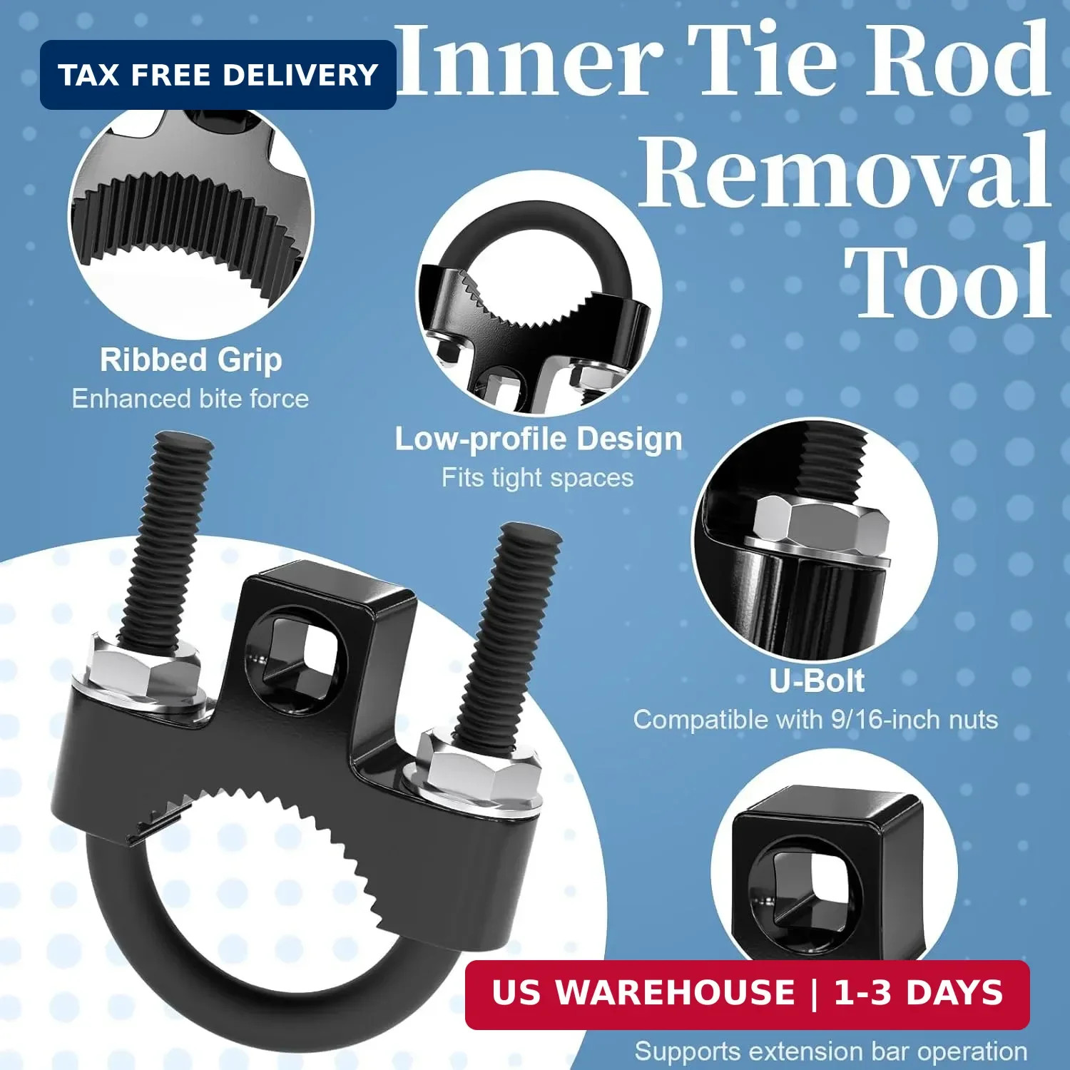 Inner Tie Rod Removal Tool, Tie Rod Puller with Non-Slip Teeth, 3/8” Universal