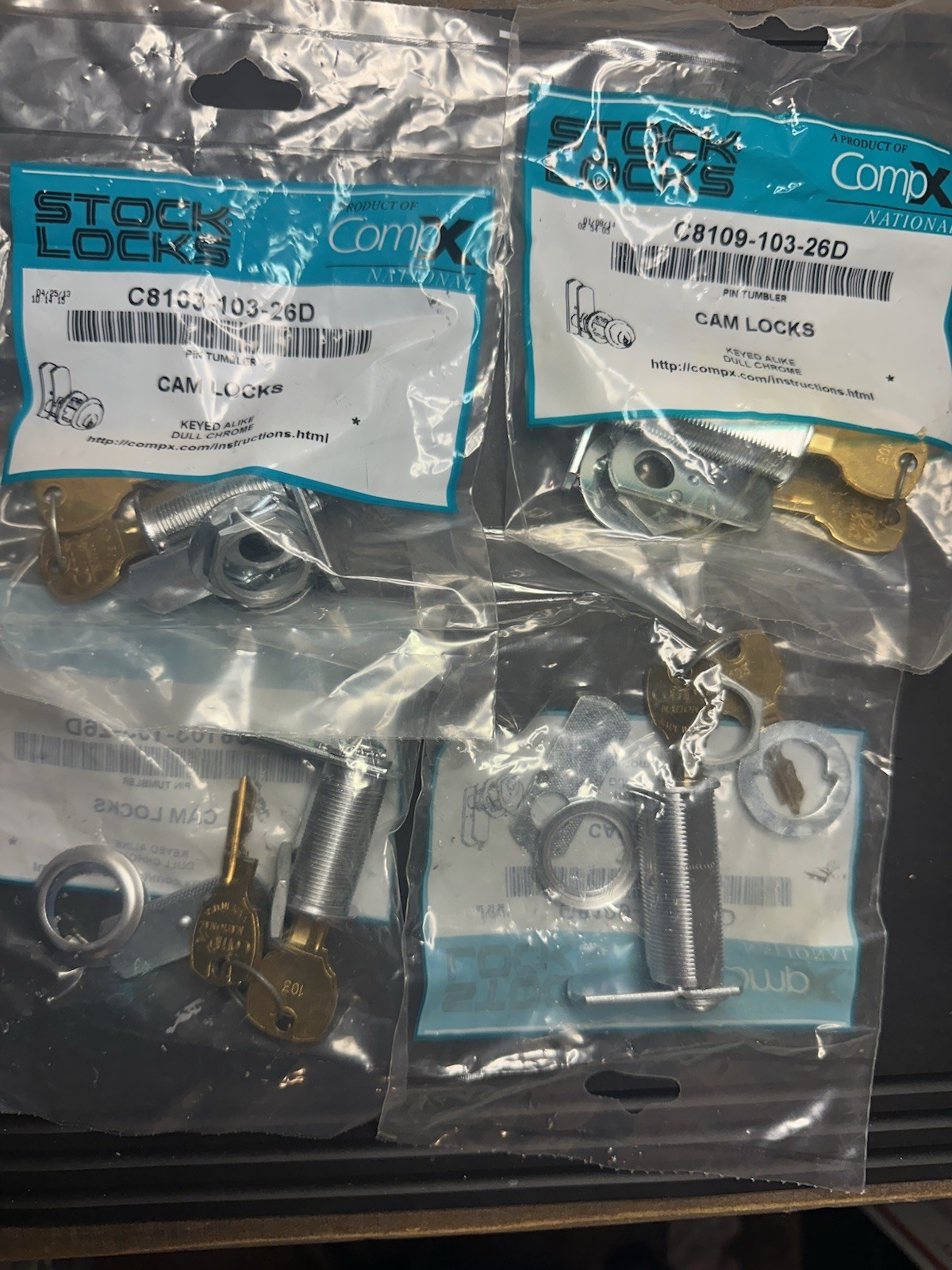 23- Cam Locks All Keyed Alike (2 Different Sizes) See Pics New C8109/C8103