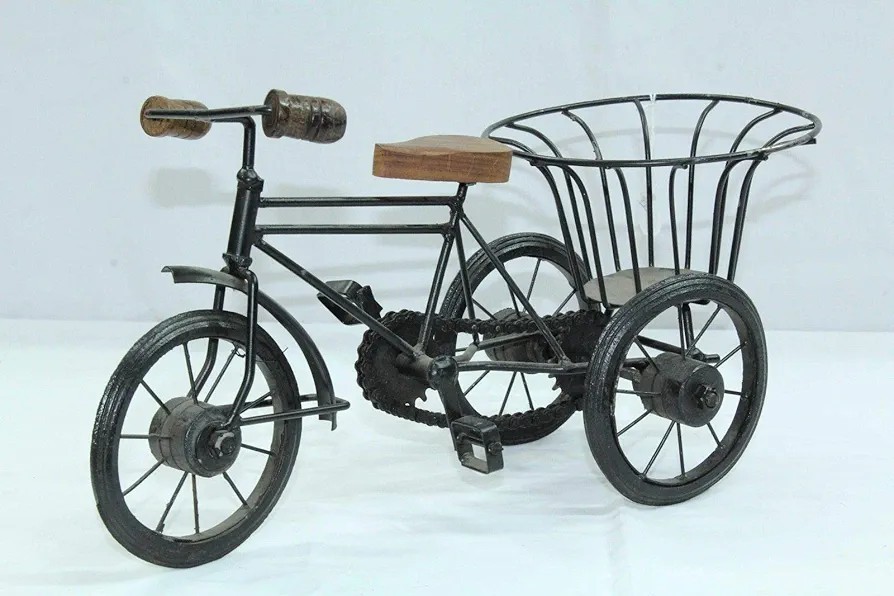 Artistic Home Decorative Item Steel Cycle Bicycle with Basket Painted Black Gift