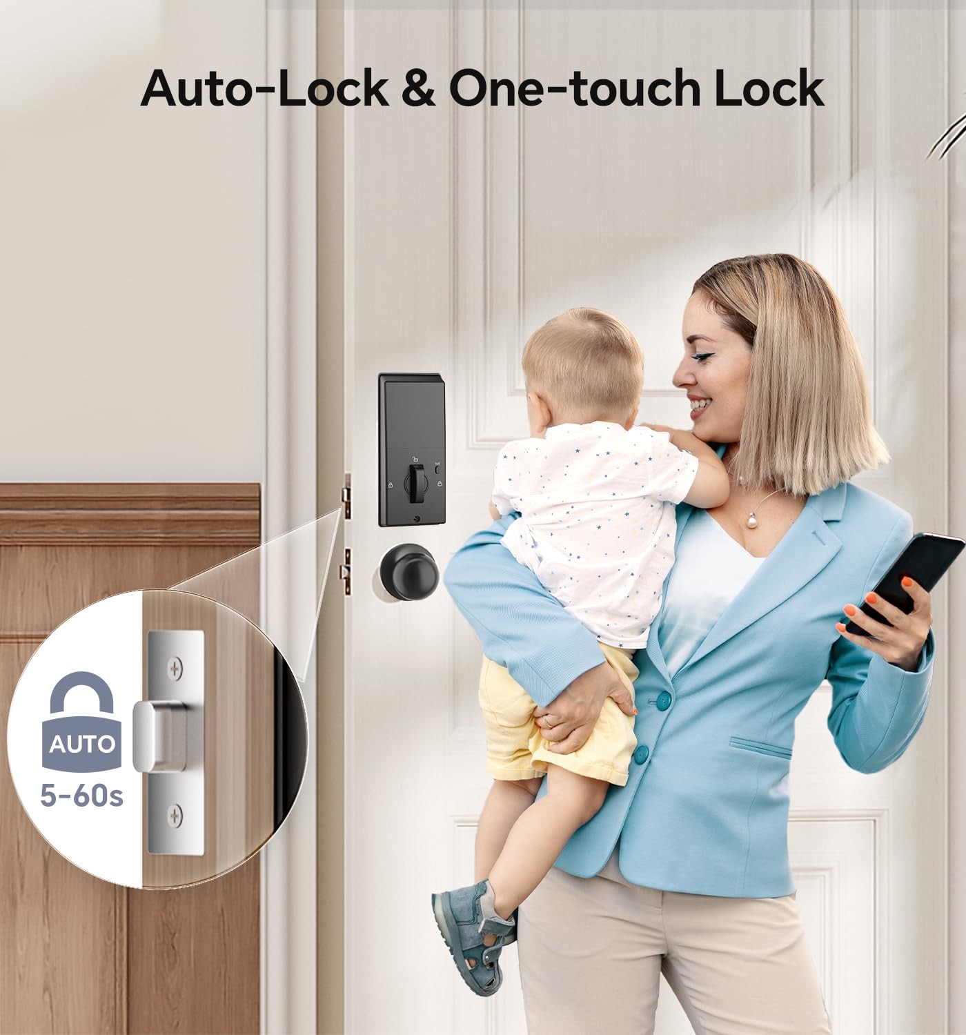 Ulecoce Fingerprint Keypad Deadbolt with Knob Set, Keyless Entry /, Black