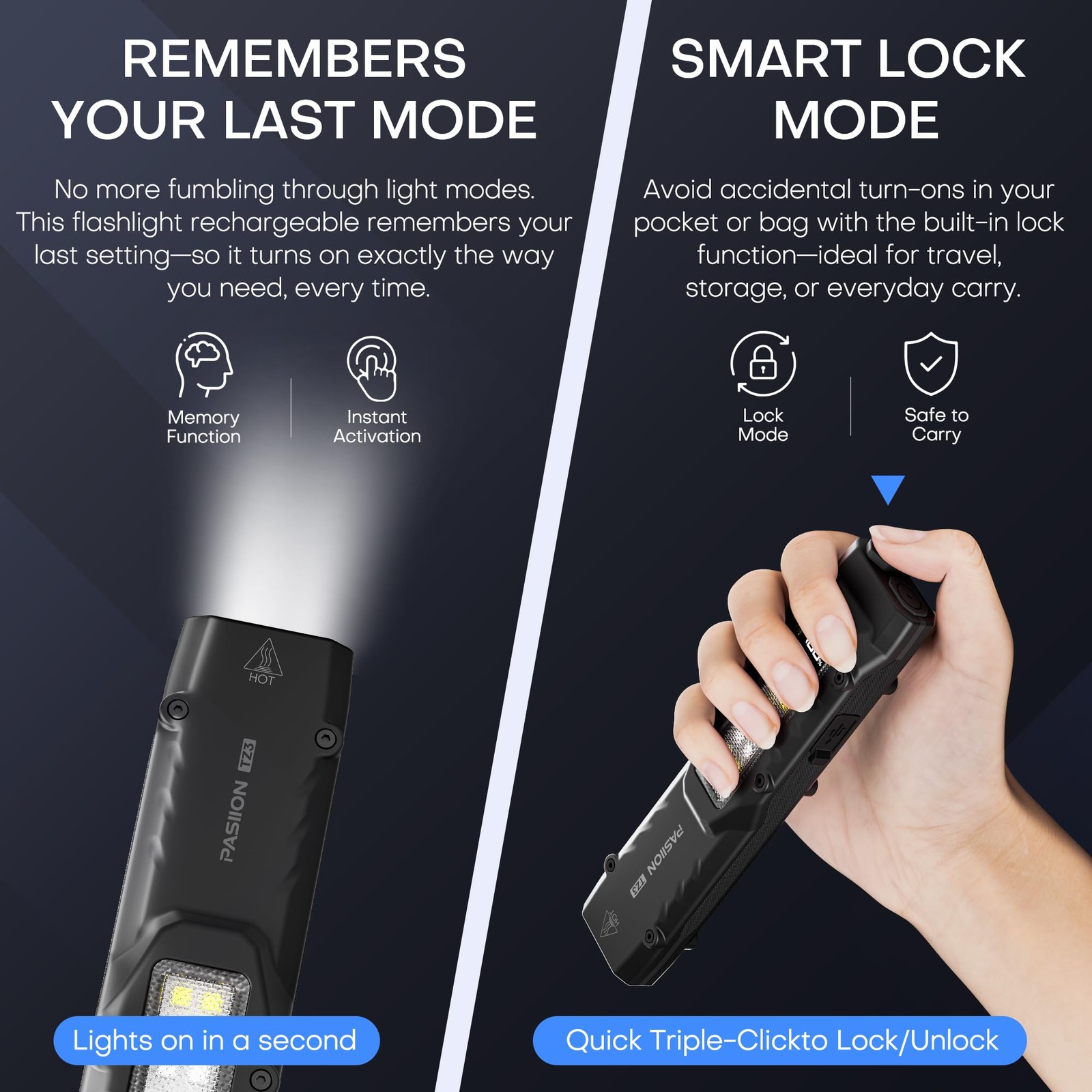 EDC Tactical Flashlight,1500 Cool White 6000K-7000K, Black (White Light）