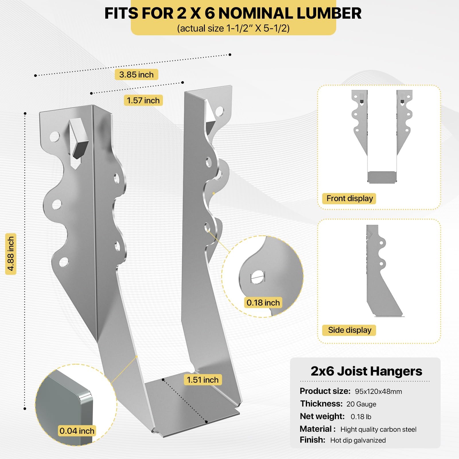 25 pcs 2×6 Joist Hanger,LU26 18 Gauge Double Shear Face 25Pcs 2×6, Silver