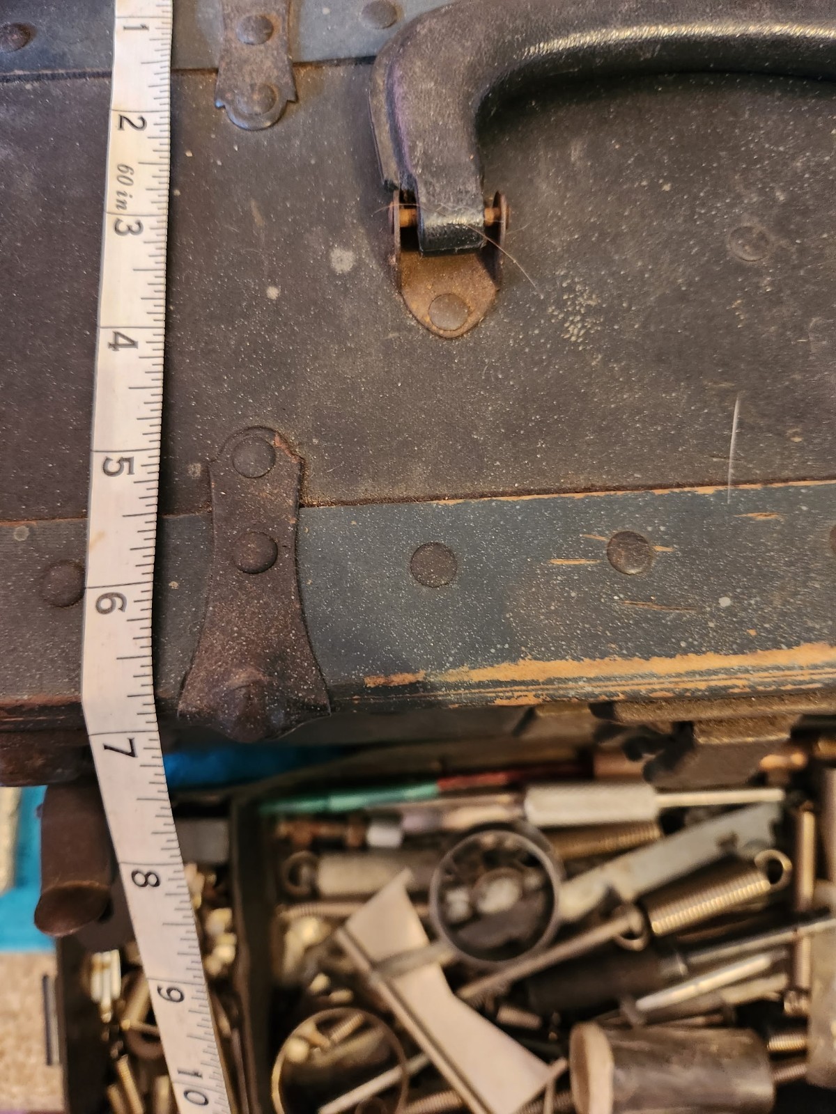Original LOT Vintage TOOL BOX with Old Tools, Parts, Switches.. Over 100 Pcs