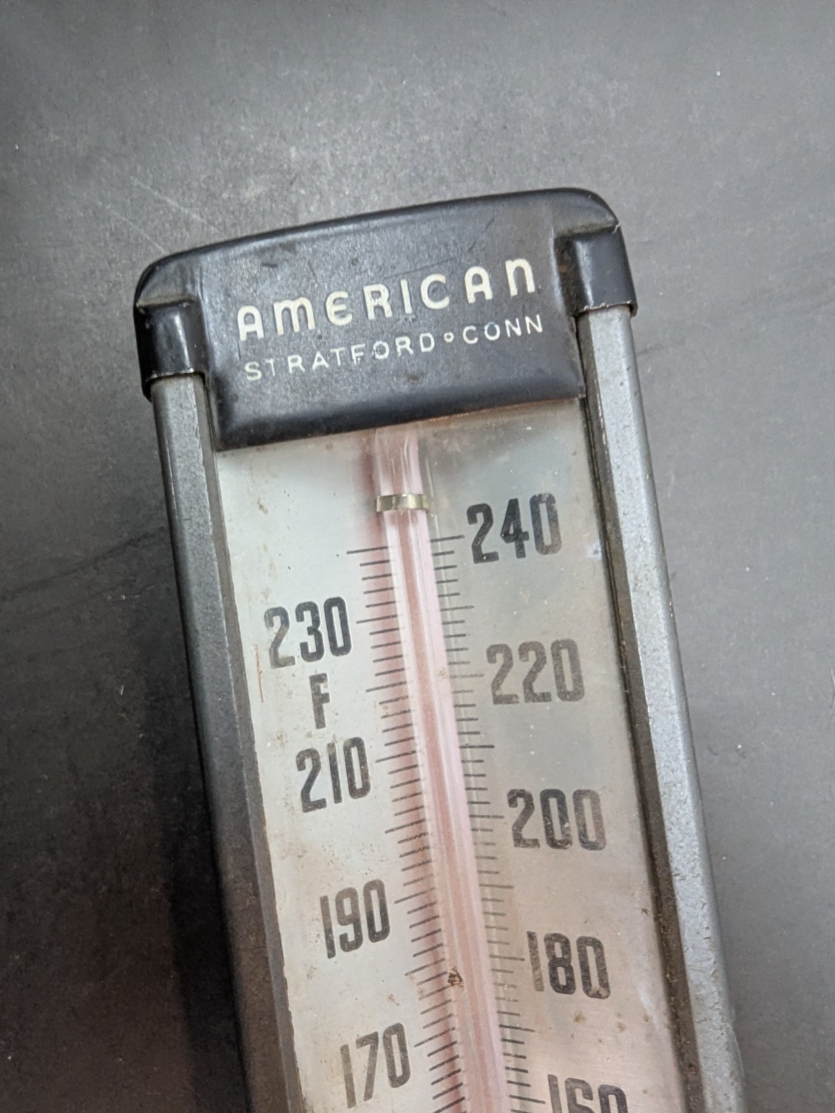 American Stratford Conn Angle Industrial Steampunk Large Thermometer 0-240 USA
