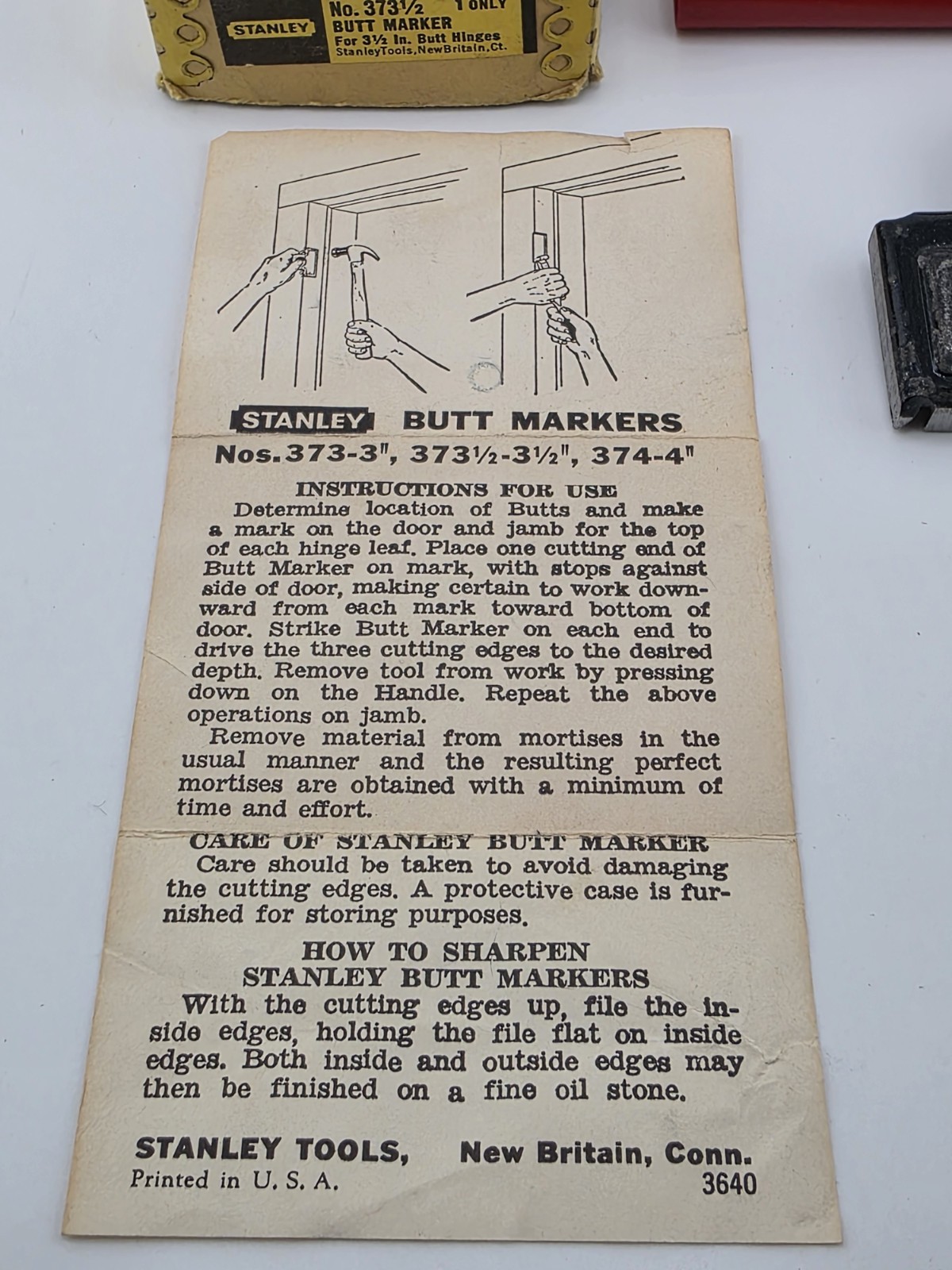 Vtg Stanley No. 373 1/2 – 3-1/2″ Butt Marker Hinge Gauge In Original Box, Case