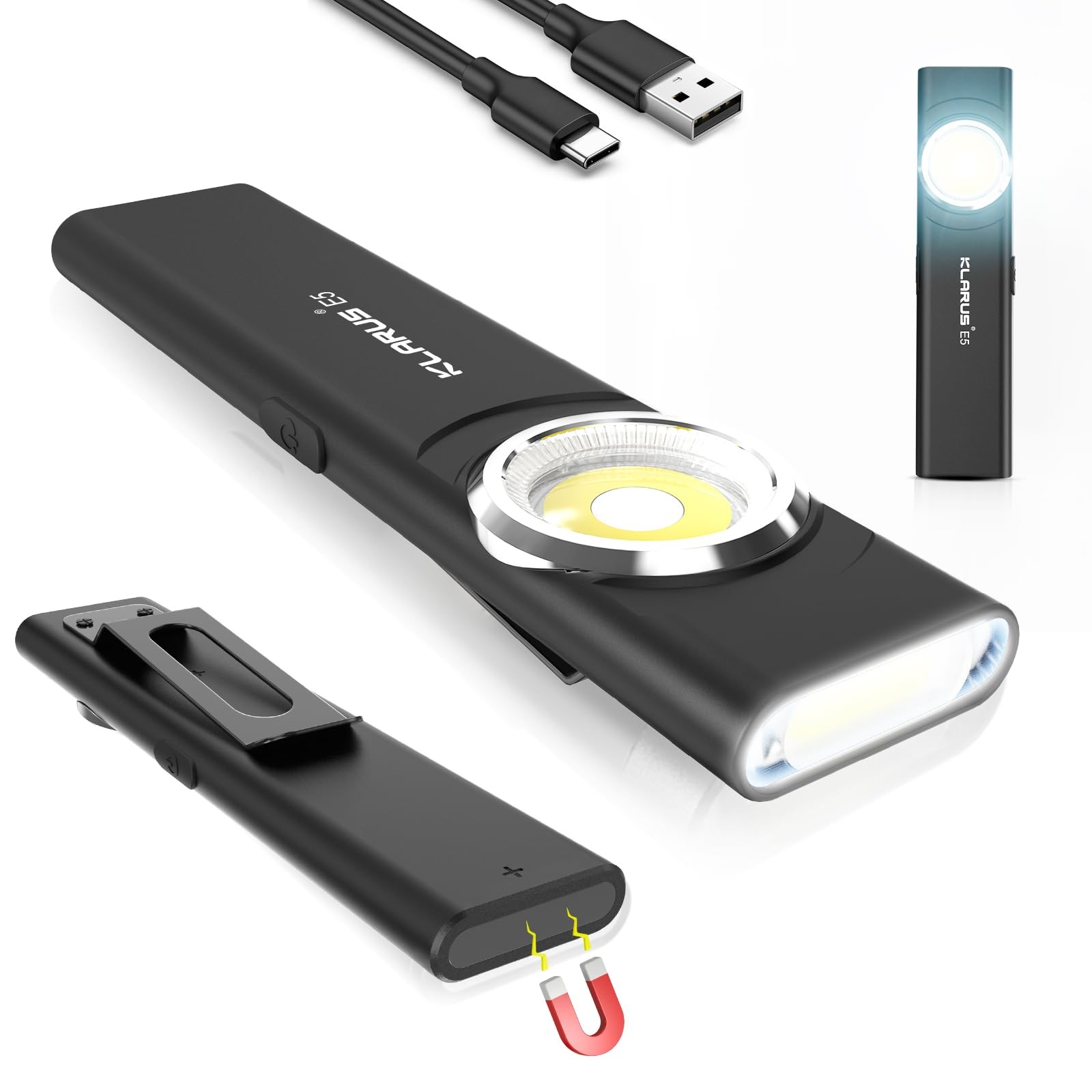 klarus E5 Pocket Flashlight, Rechargeable 4.17 x 0.98 x 0.59 inches, Black