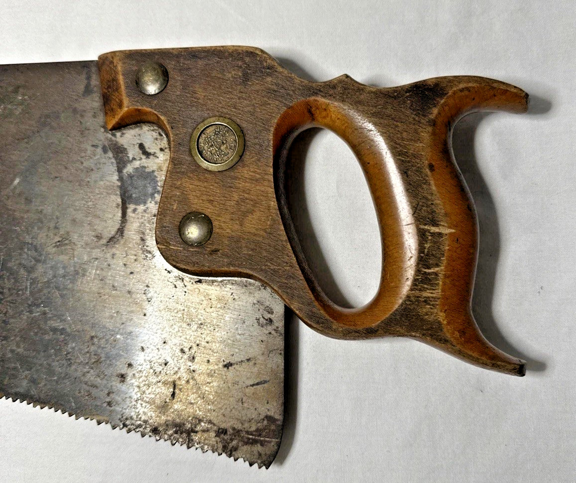 Possibly Disston D-8 Hand Saw Warranted Superior 25″ Wood Handle Rusty Patina