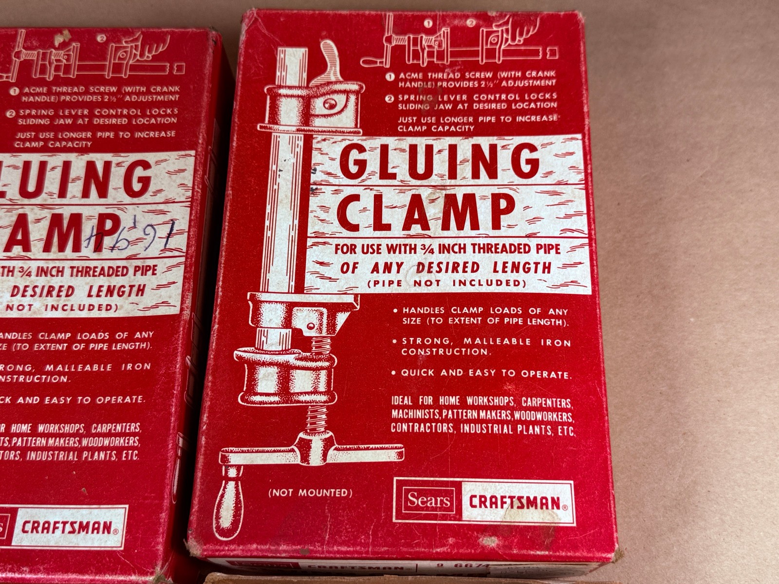 NICE – 2 Vintage Sears Craftsman Gluing Clamps No. 9-6674 Original Boxes – 1979