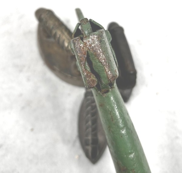 antique axe hatchet make do green paint 11 in. long old repair