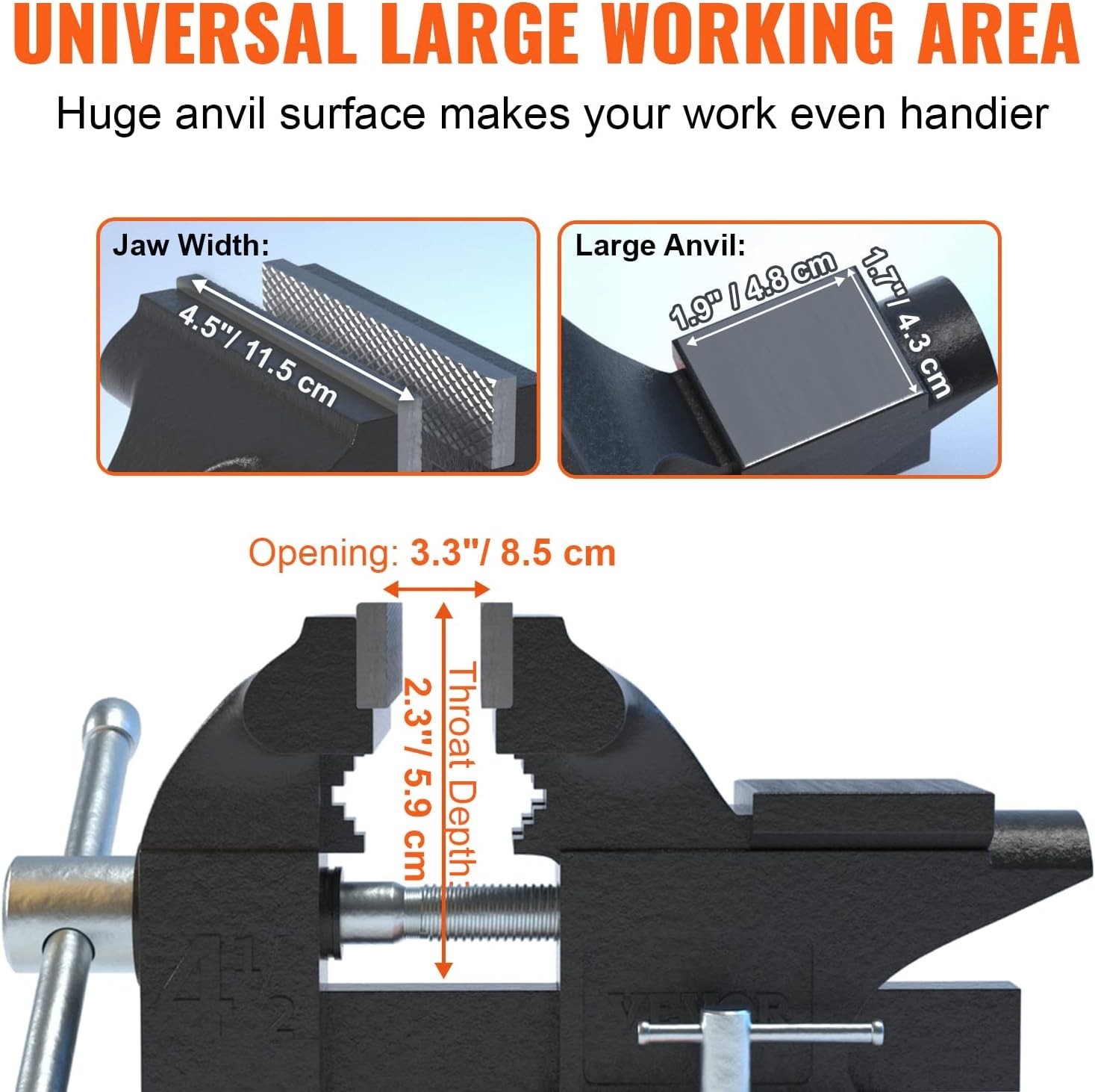 4.5″ Jaw Width Bench Vise w/Anvil, Heavy Duty Cast Iron
