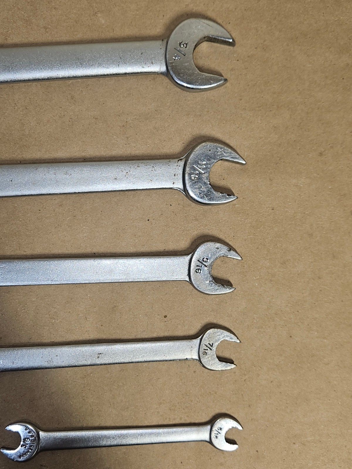 Vintage Indestro Super No. 1003A OE Open End 5 pc wrenches 3/8″ thru 7/8″ USA