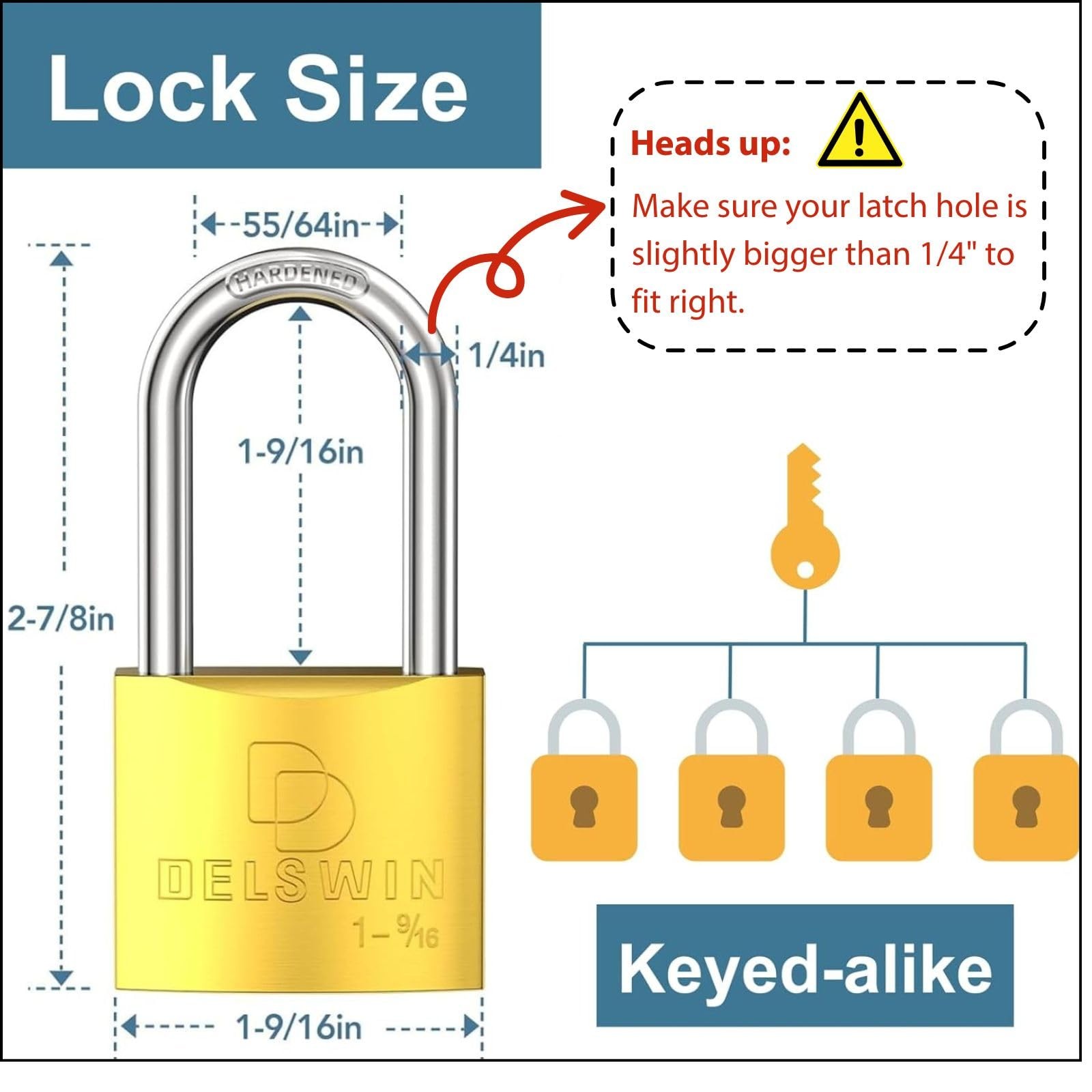 DELSWIN Weatherproof Padlock with Key (Keyed Alike) – Heavy 2Pcs Keyed Alike