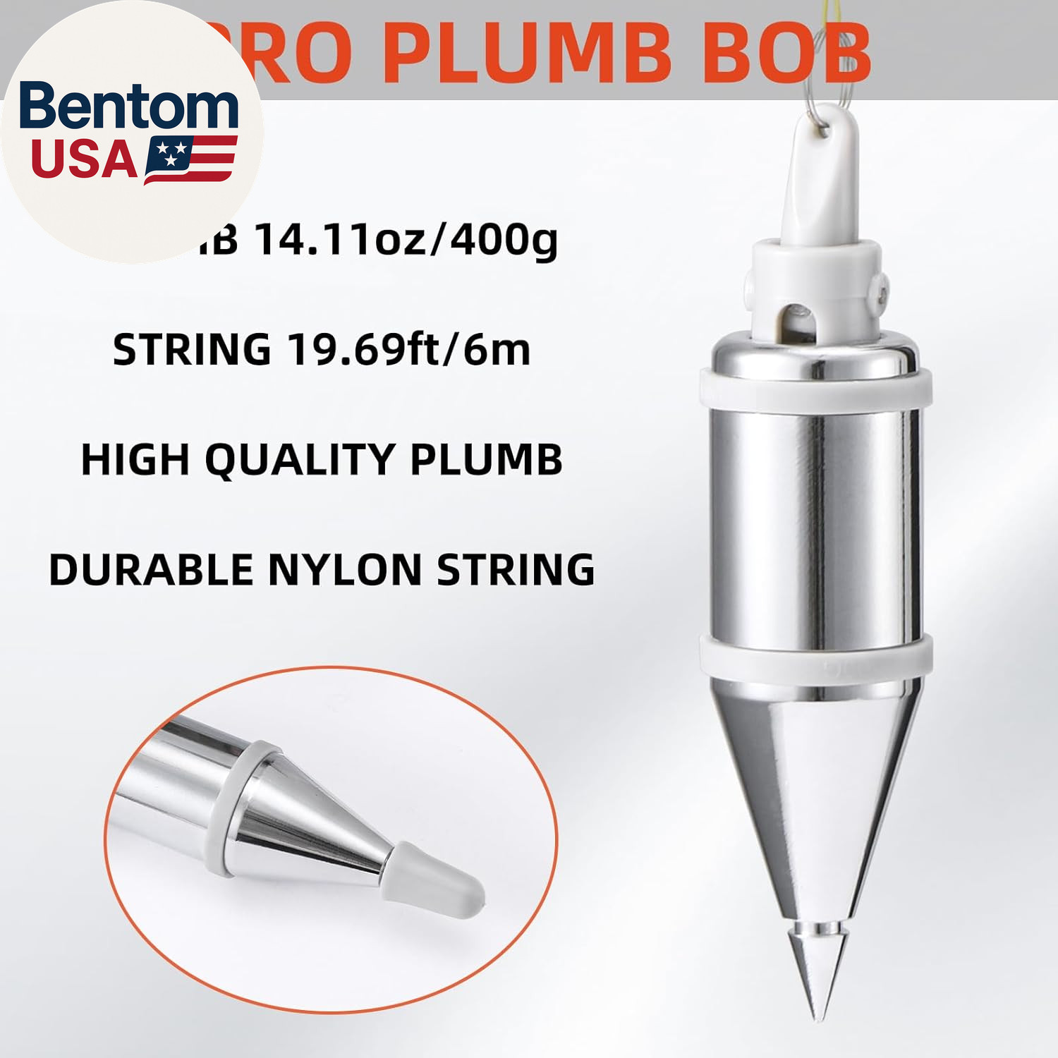 Retractable Plumb Bob Tool for Construction Industry Assignments, 14 Oz(400G) Ma