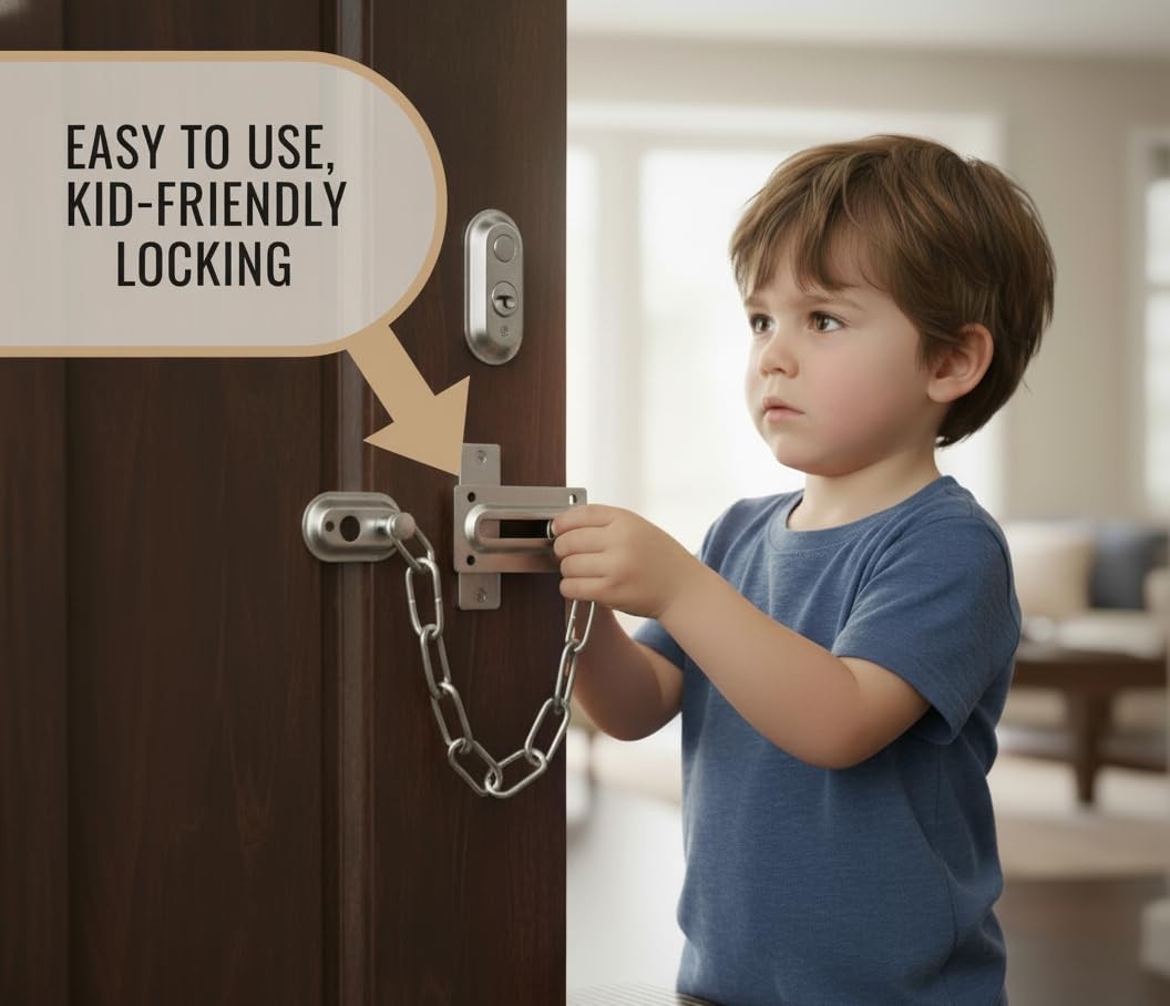 Gadgetime USA Satin Nickel Door Chain Guard – Heavy-Duty Solid Brass Silver