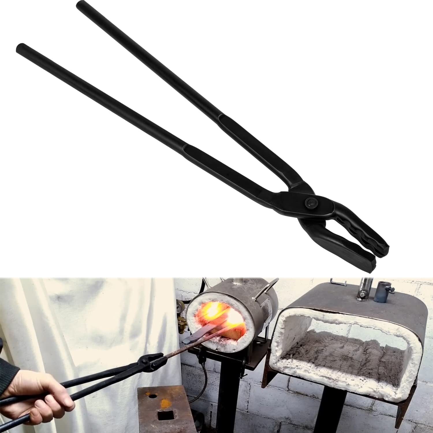 15 inch Blacksmith Tongs Steel Wolf Jaw Blacksmithing Tongs For Beginner 380mm