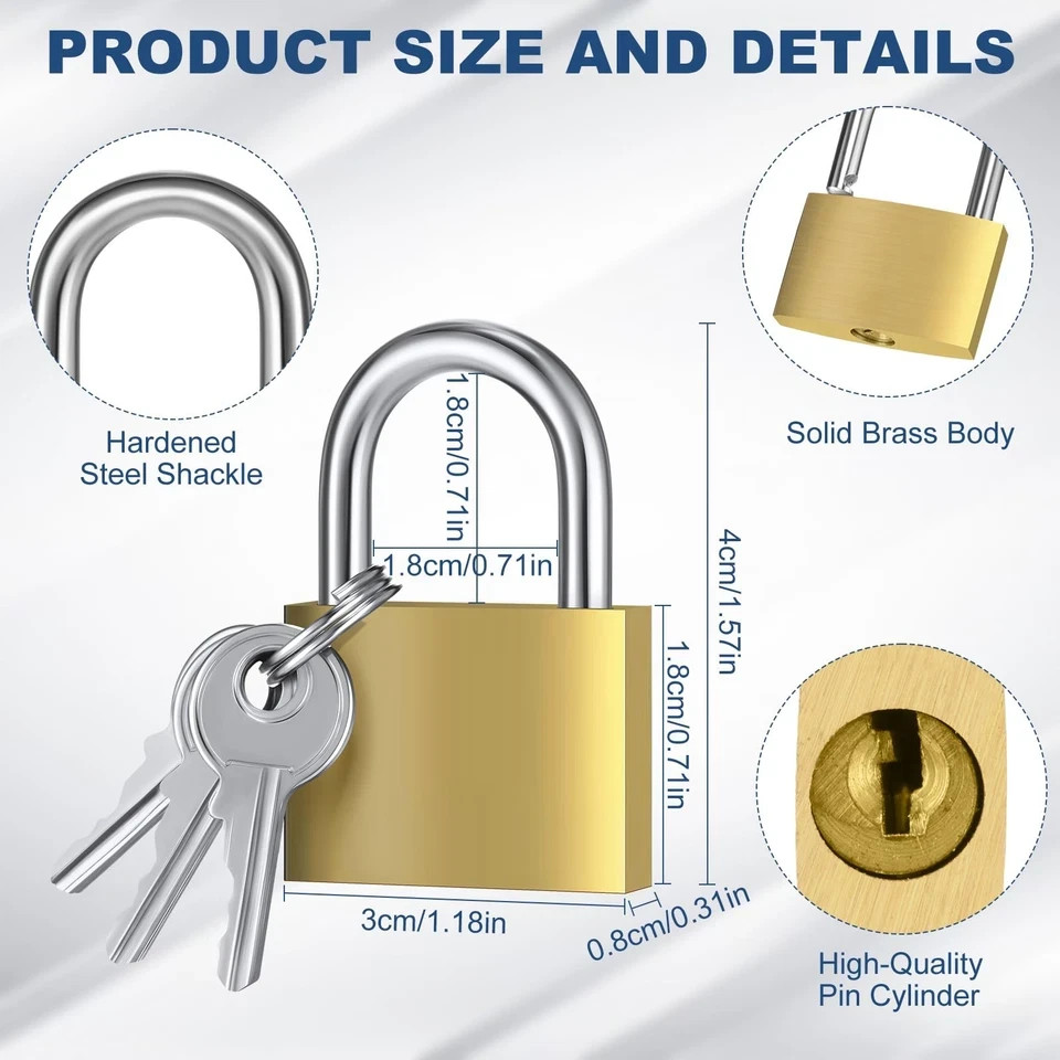 Solid Brass Keyed Padlock, Small Padlocks Keyed Alike Yellow Gym Lock, Strong…