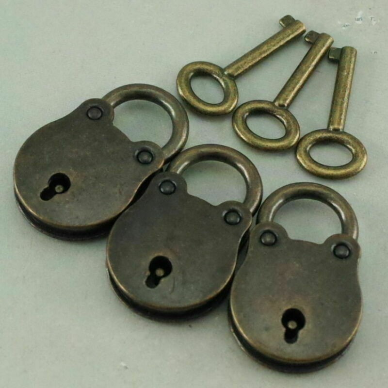 Metal Antique Style Mini Padlocks Key Lock Bronze Retro Jewelry Box Lock z