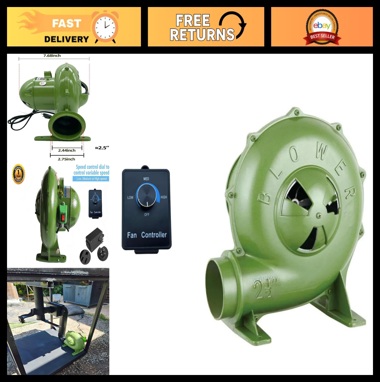 Variable Speed Electric Blower Fan 110V 240CFM for Blacksmith Forge & Coal Work