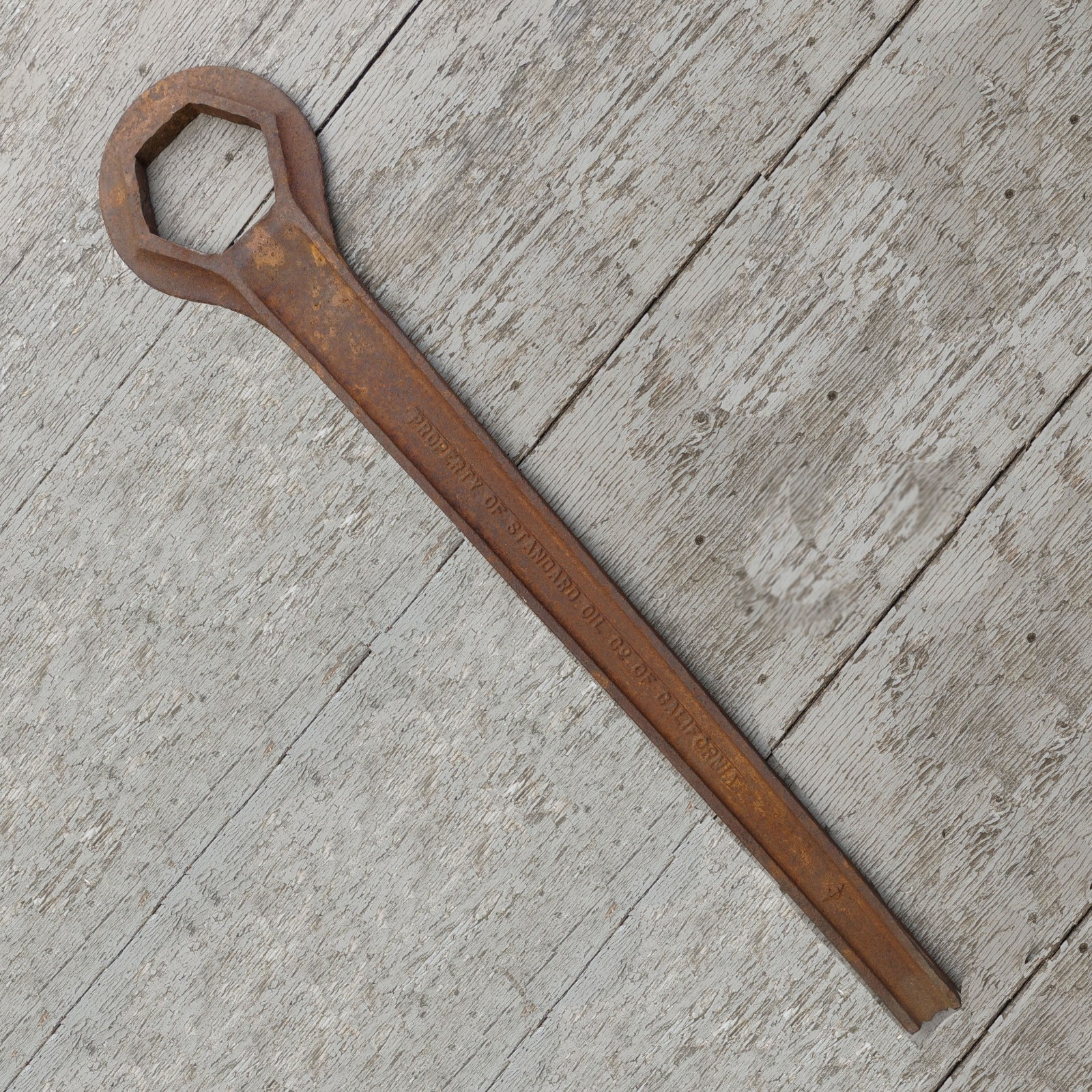 HUGE Antique Standard Oil Co. California Cast Iron Wrench • Industrial Tool