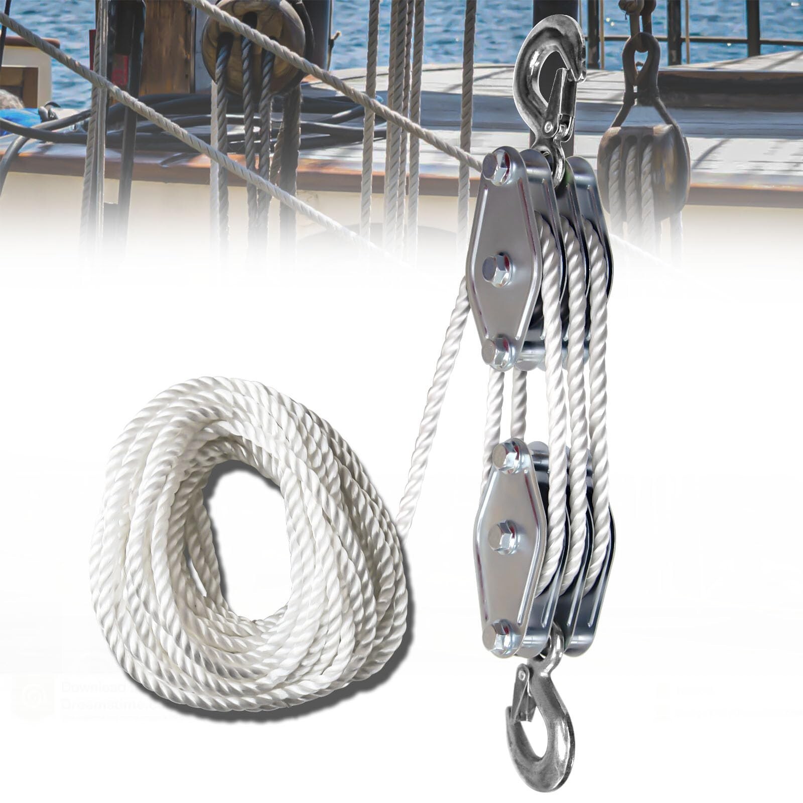 Block and Tackle 1100 Lbs 2200 LBS Breaking Strength Heavy Duty Pulley 50Ft Rope