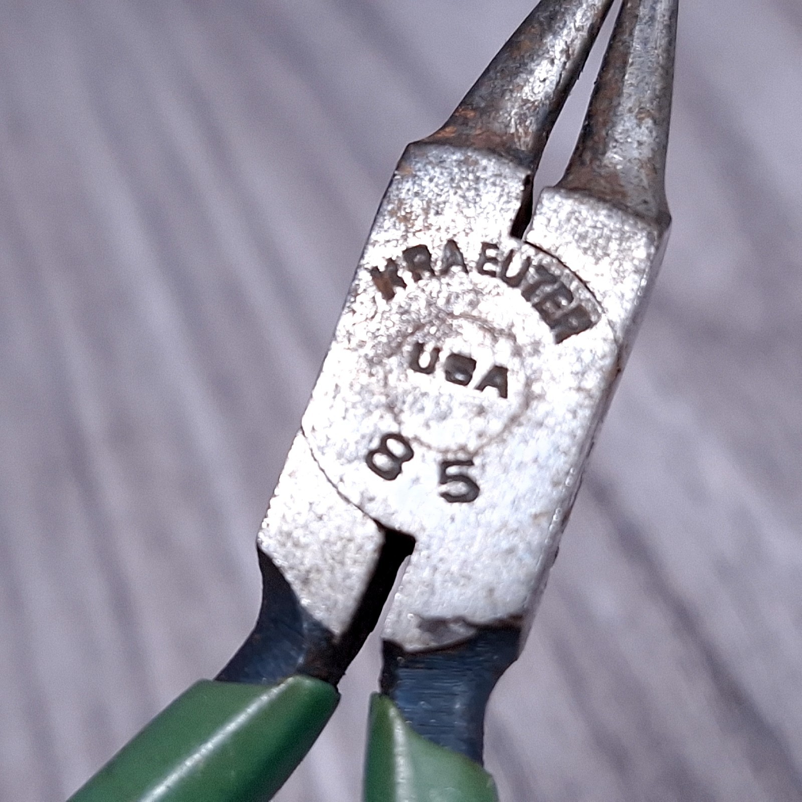 Vtg Kraeuter Pliers #85 Green Handled Round Needle Nose