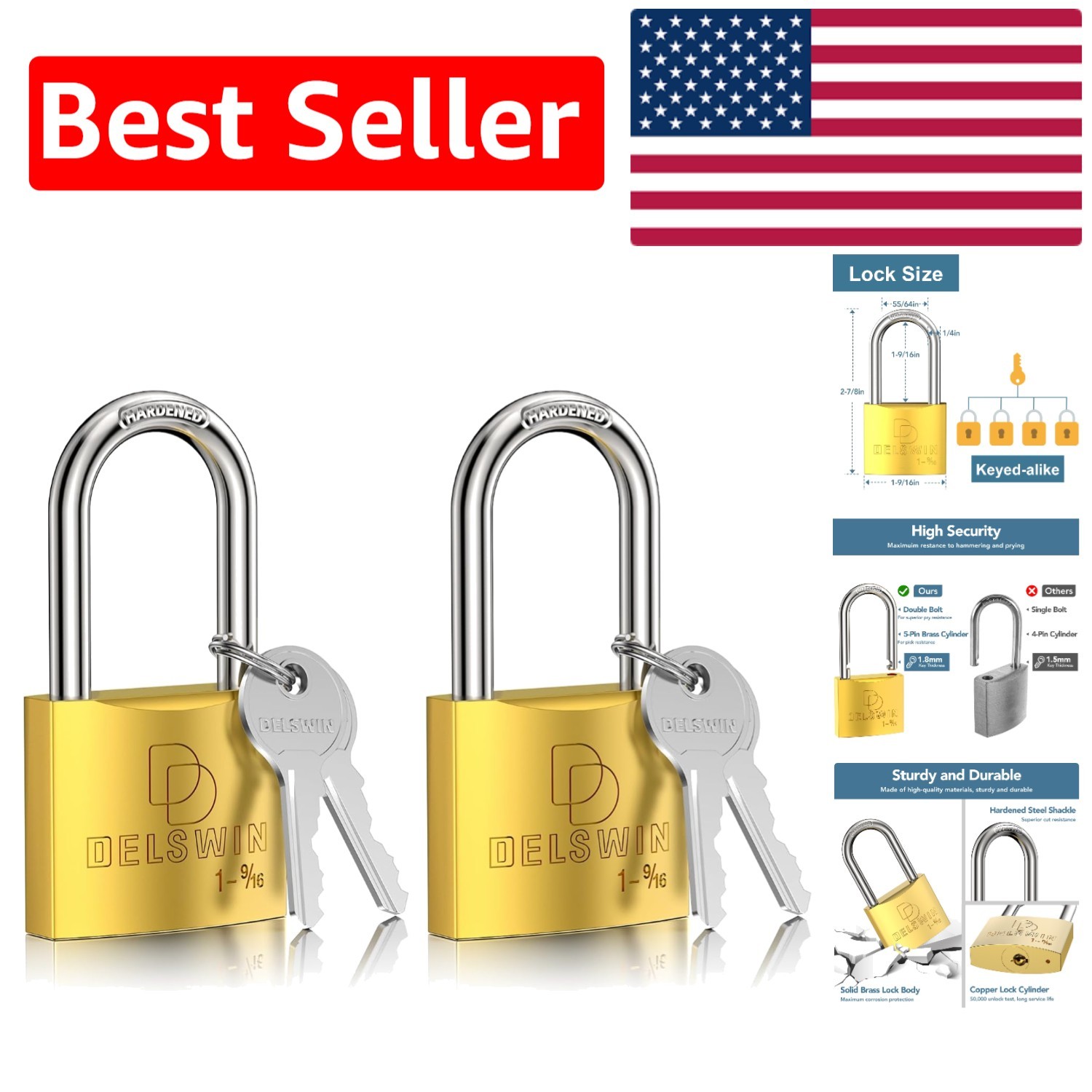 Sturdy Keyed Alike Brass Padlock Set for Gates, Sheds, and Outdoor Use – 2 Pack