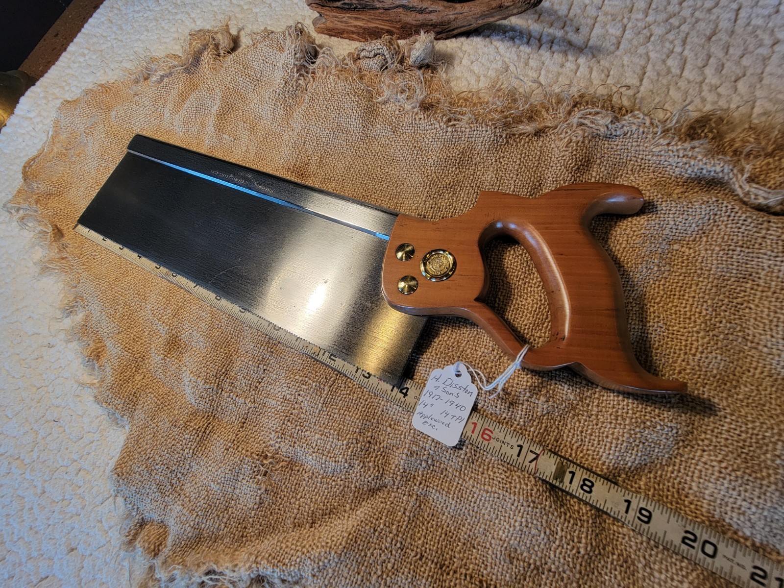 Vintage Antique DISSTON 14″ BACK SAW 14 TPI 1917-1940. Sharp. Excellent