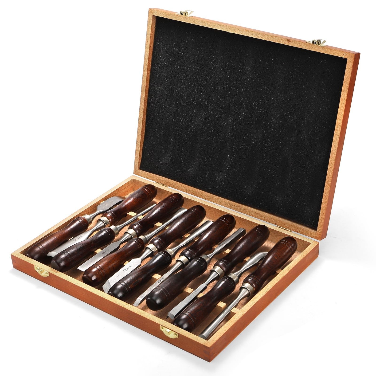 12 Pieces Wood Chisel Set, Woodworking Carving Tools with Wooden Box, CR-V St…