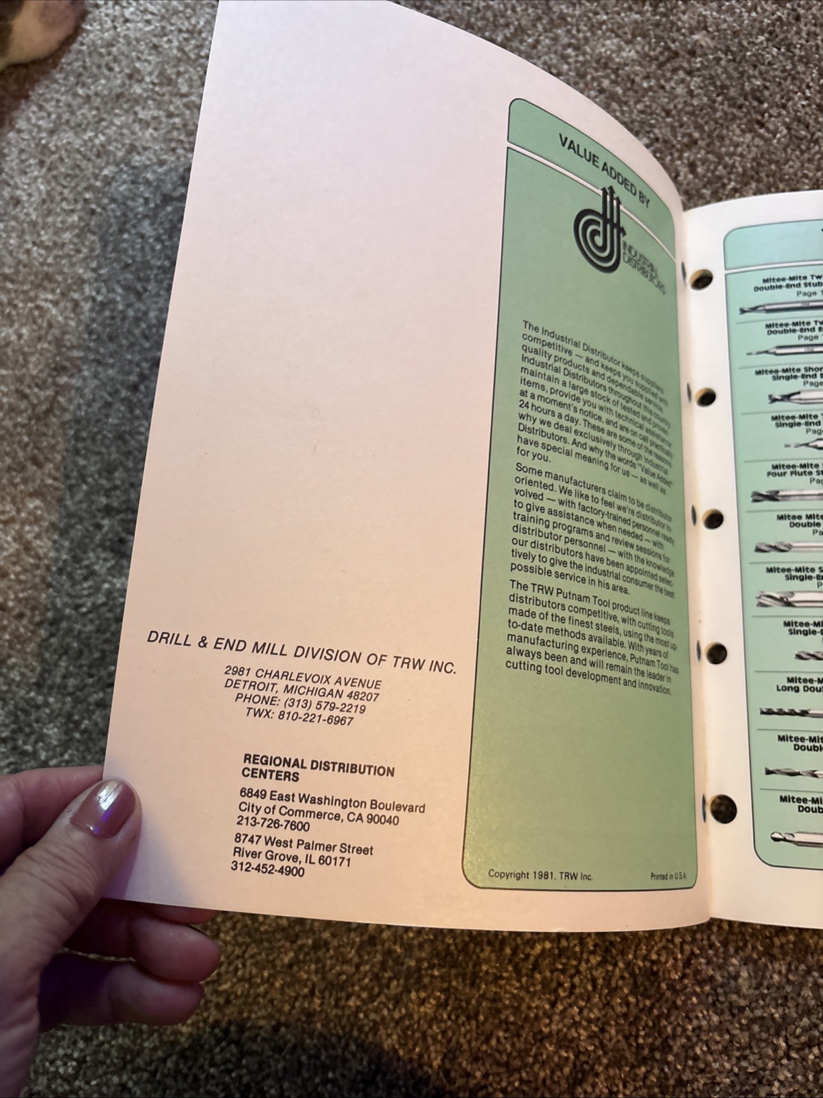 1981 Putnam Tool Catalog P81 Drill & End Mills TRW Tool Divisions