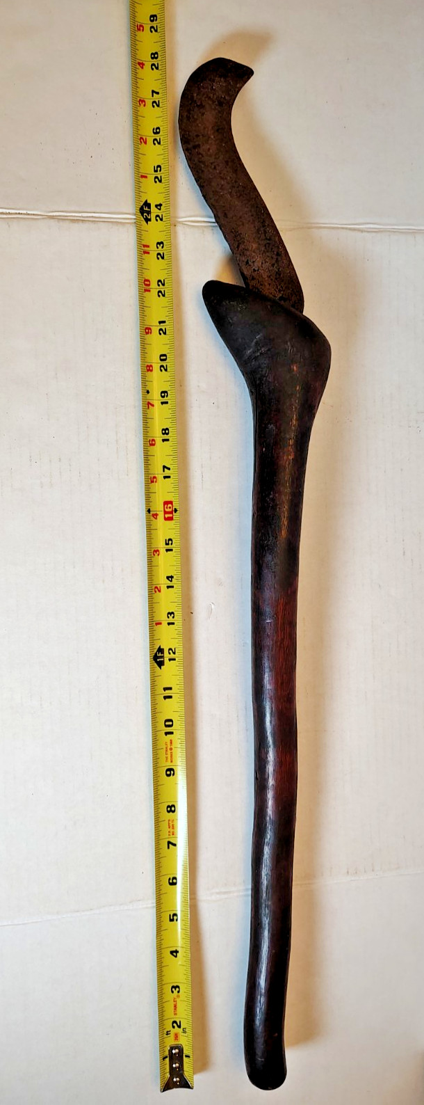 African Primitive Billhook Brush Knife Wood Handle Forged Blade Rustic 28″ Tool