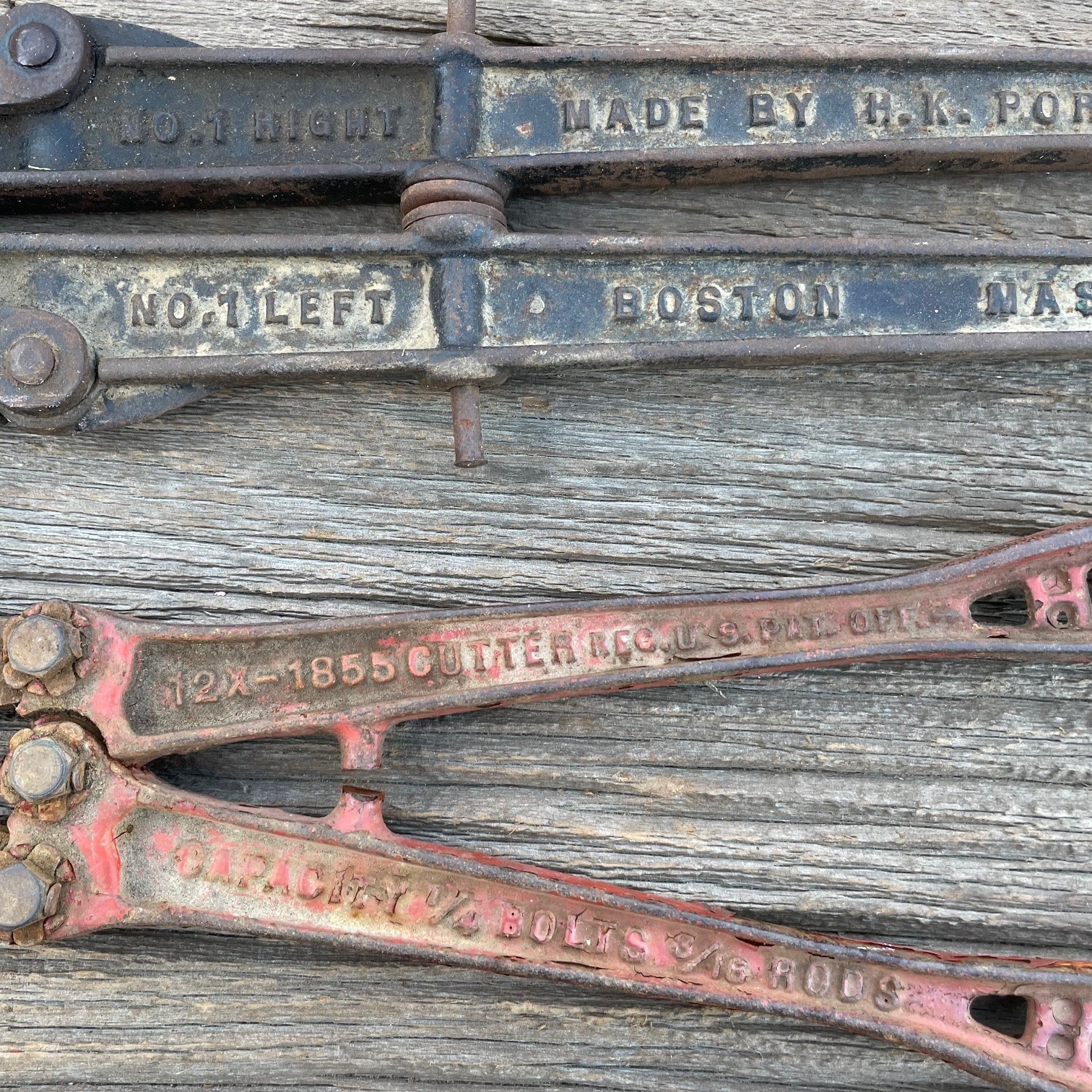 2 Vintage H K PORTER No. 1 & 12x-1855 BOLT CUTTERS HKP BOSTON MASS