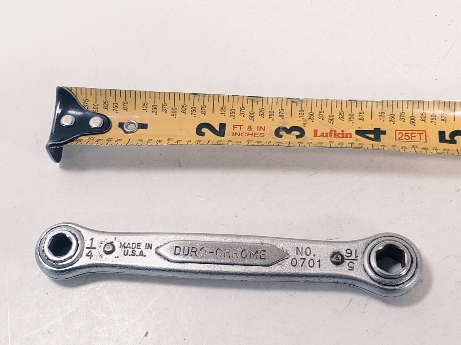 VINTAGE Duro-Chrome 1/4 x 5/16 Ratcheting Box End Wrench, No 0701, Made in USA