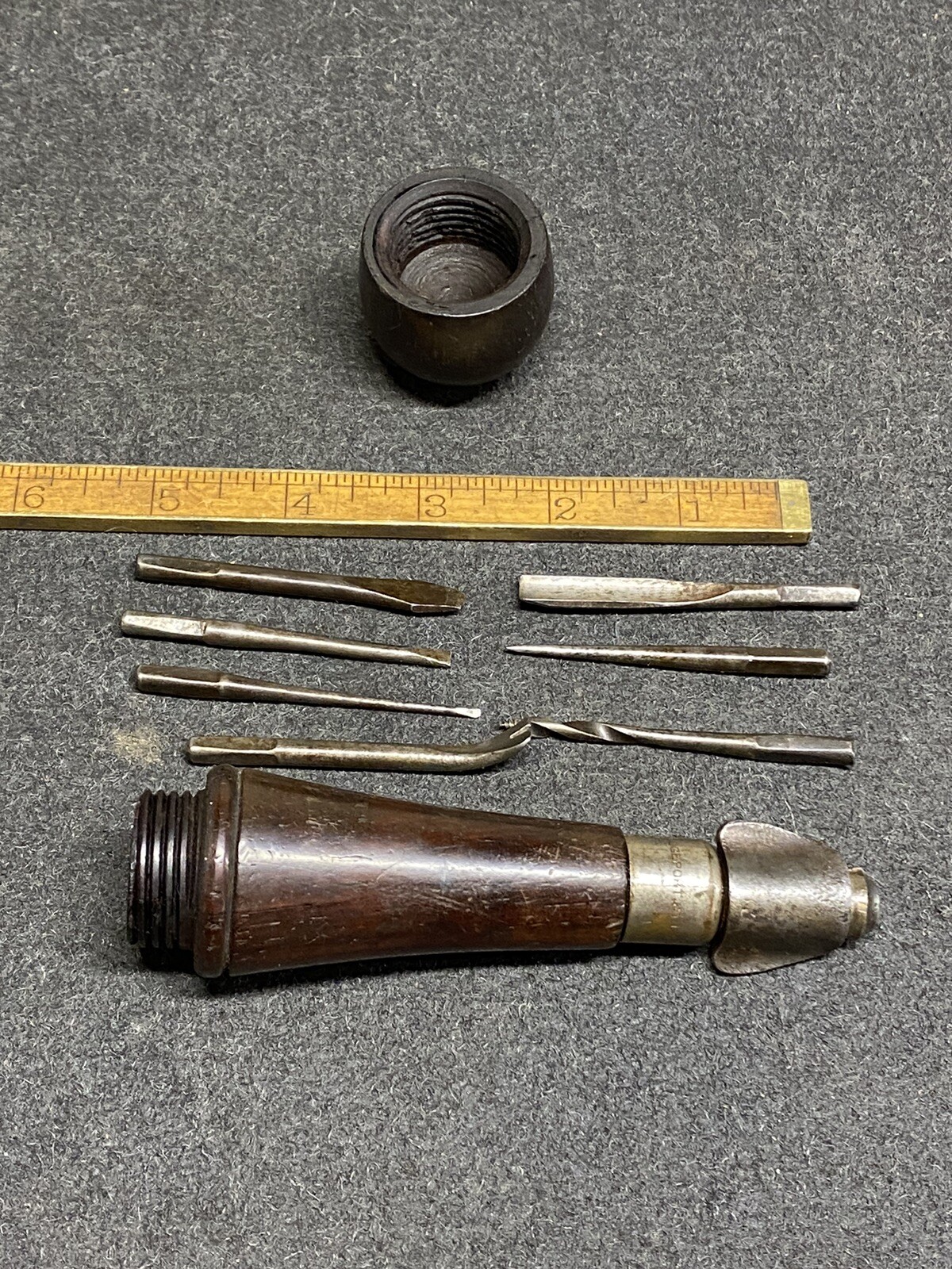 Vintage John S Fray Exotic Wood Tool Holder With 7 Tools