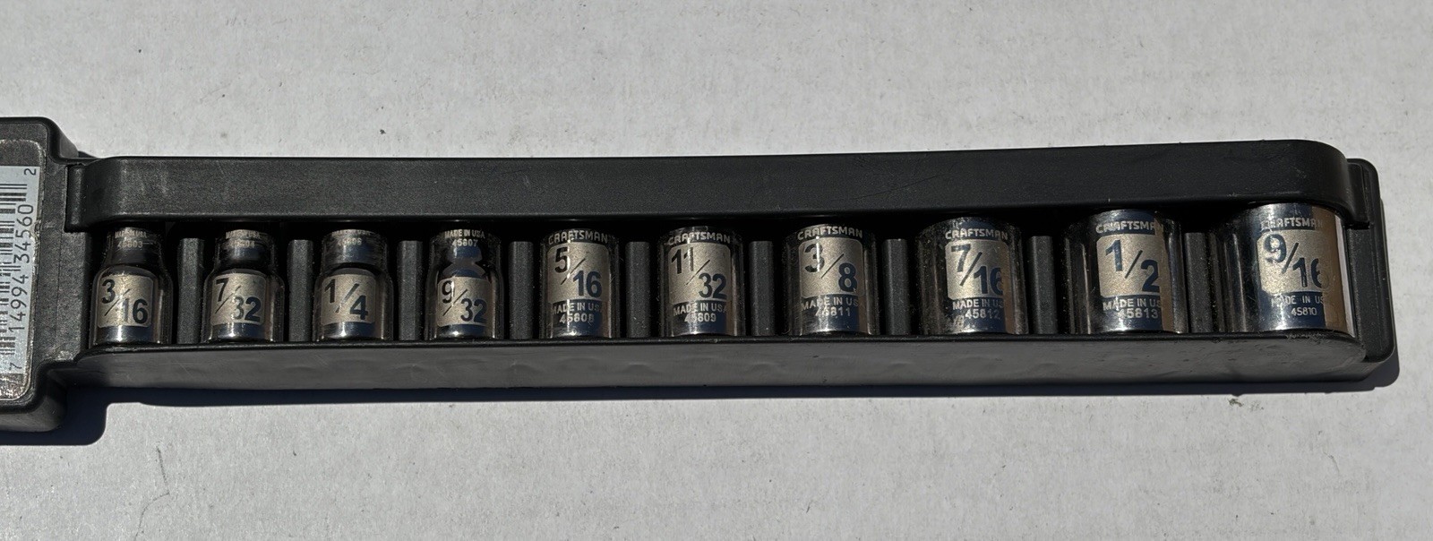 NOS CRAFTSMAN USA 1/4″ 10-PC EASY READ SAE SOCKET SET 3/16″-9/16″ #34560
