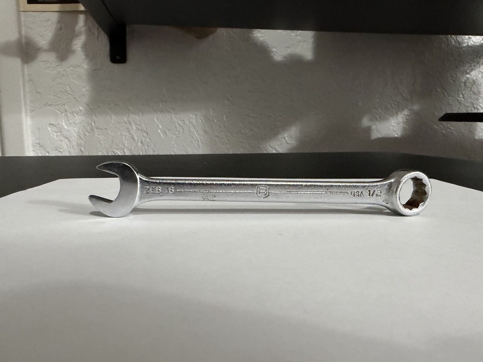 1/2″ VINTAGE BONNEY COMBINATION WRENCH ZEB16, 6″ LONG, USA, B-HEX LOGO, 12-POINT